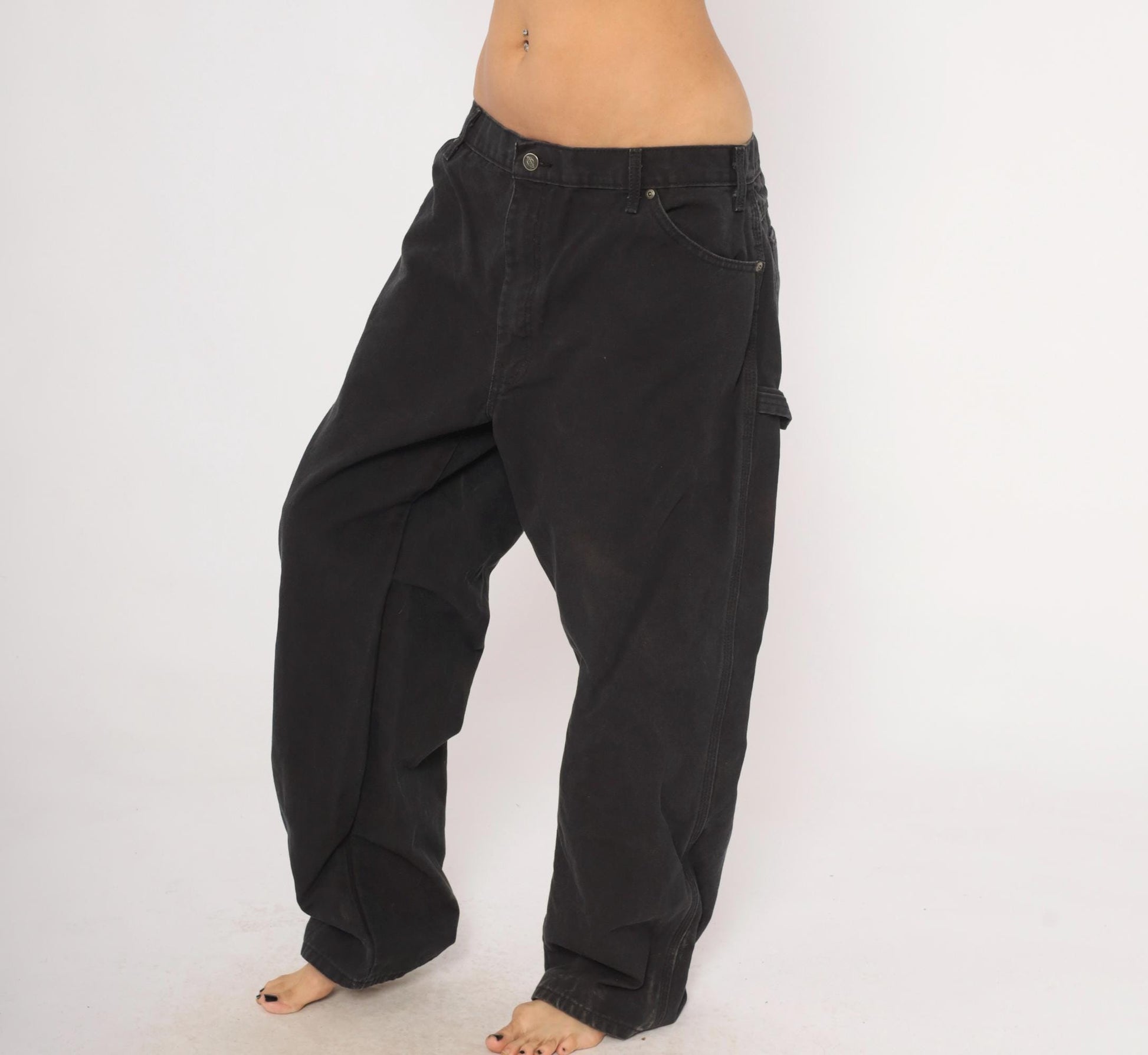 Y2K Dickies Carpenter Pants Black Cotton Canvas Relaxed Fit 40 x 30