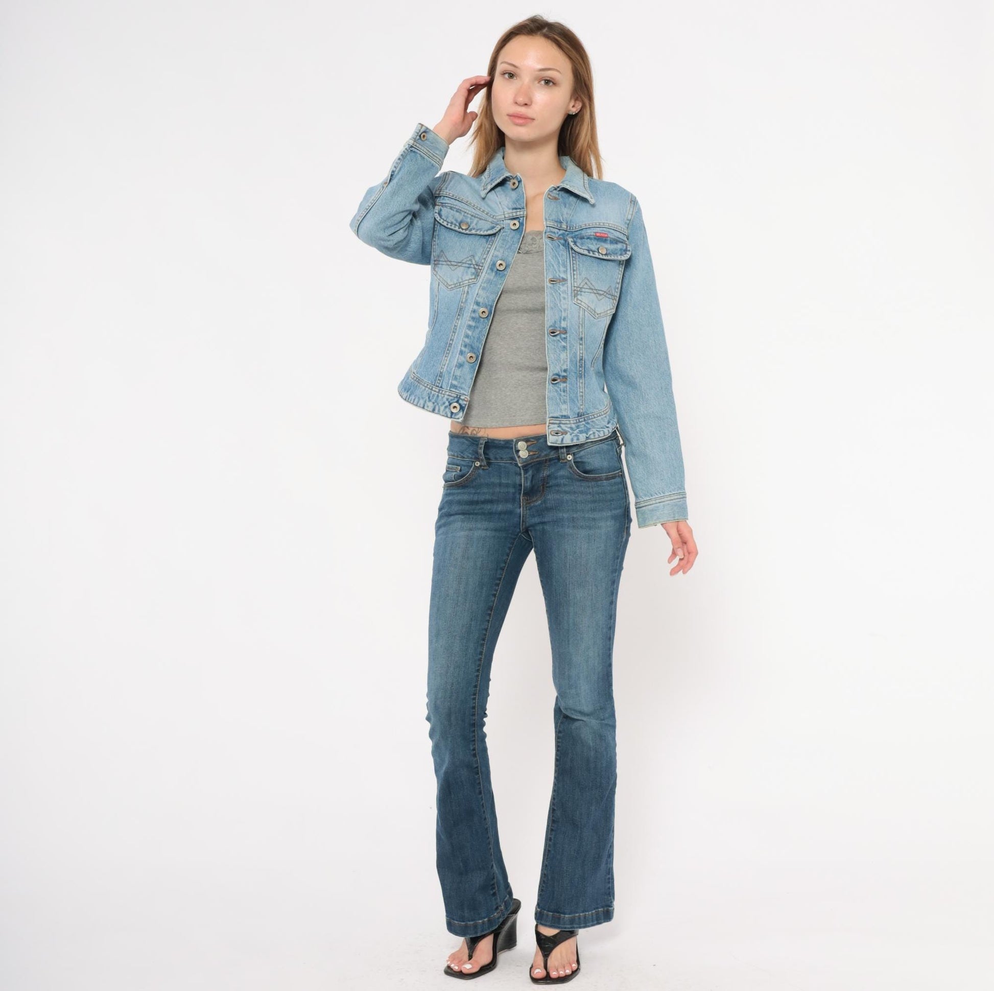 90s Big Star Light Wash Denim Jacket Cropped Pointed Collar Extra Small XS