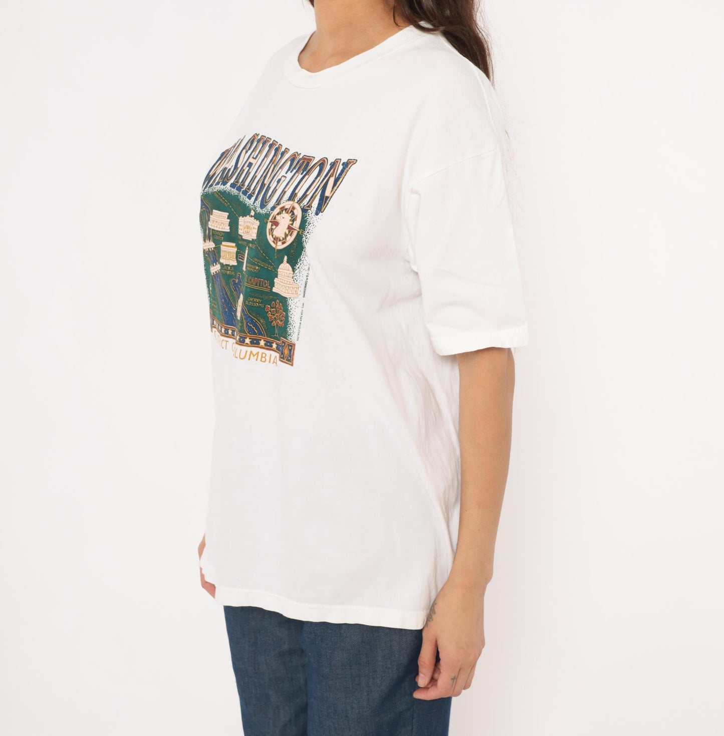 90s Champ Washington DC Map Graphic Tee White Cotton Large L