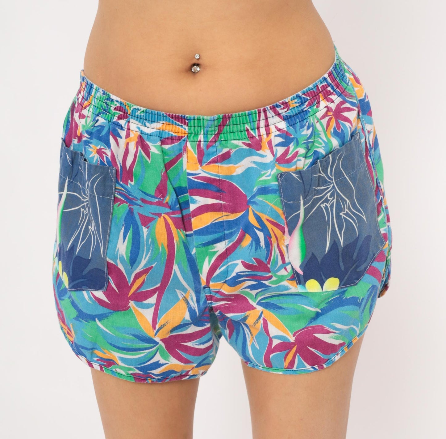 80s Jockey Life Tropical Leaf Shorts Cotton Pull-On Athletic Small S