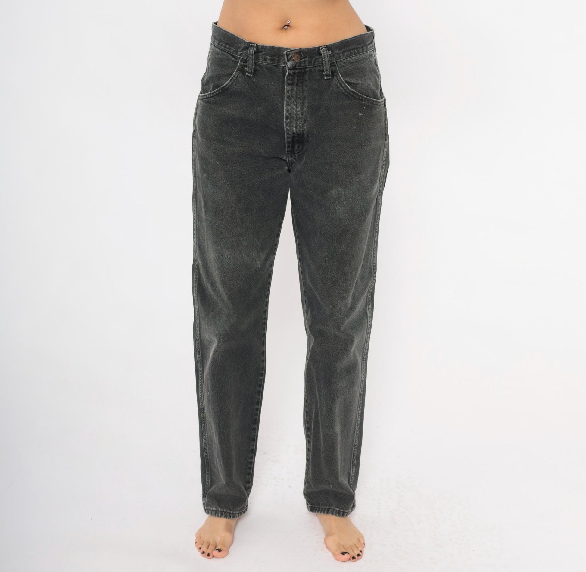 90s Rustler High-Waist Straight Leg Jeans Faded Black Denim Medium