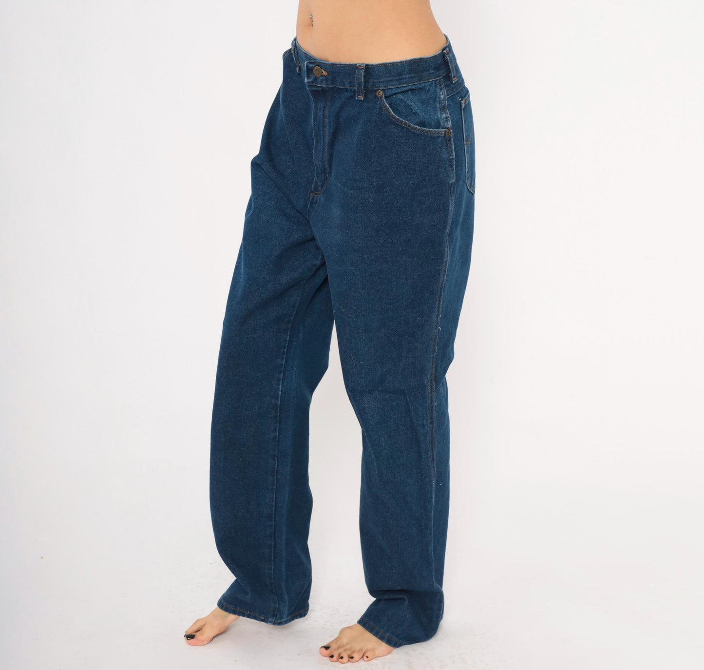 Wrangler Dark Indigo High Rise Straight Leg Jeans 80s Vintage 32x32