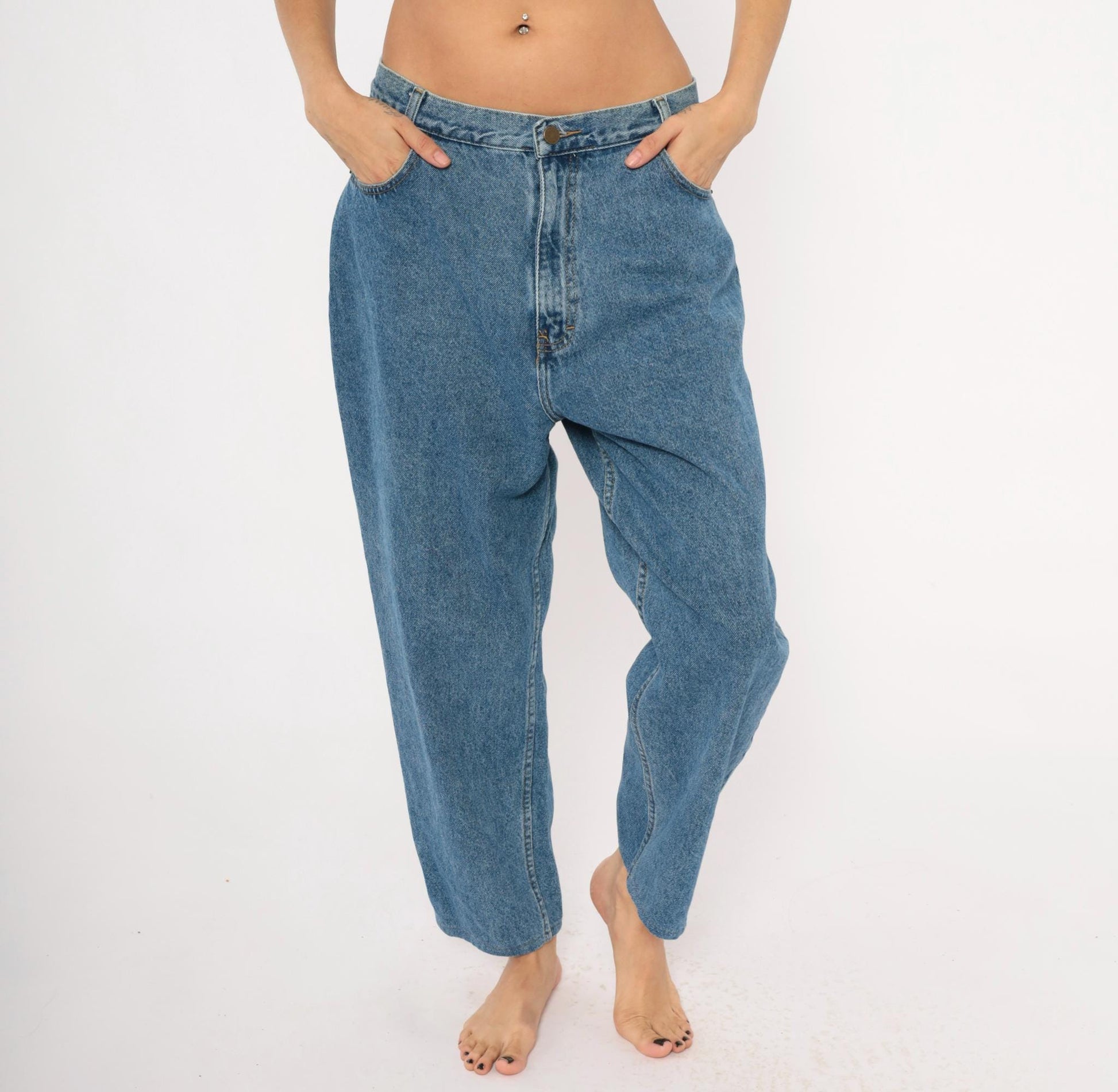 90s Fresno High Waisted Tapered Jeans Stonewash Blue Cotton 33x25