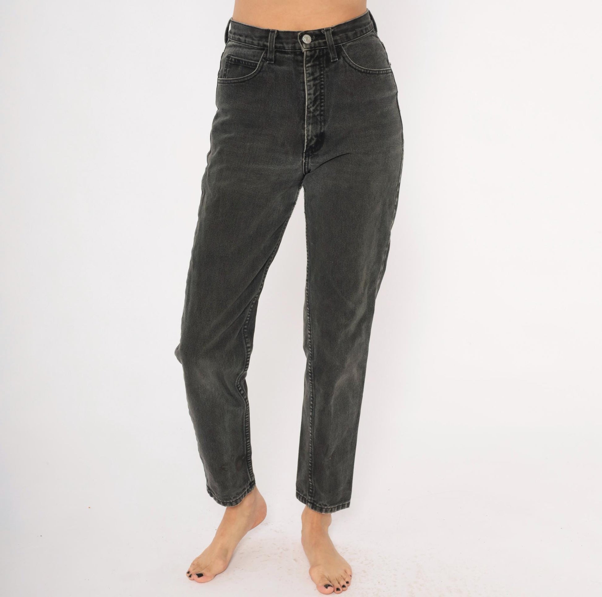 Guess High Waisted Jeans 90s Faded Black Denim Tapered Straight Leg Small