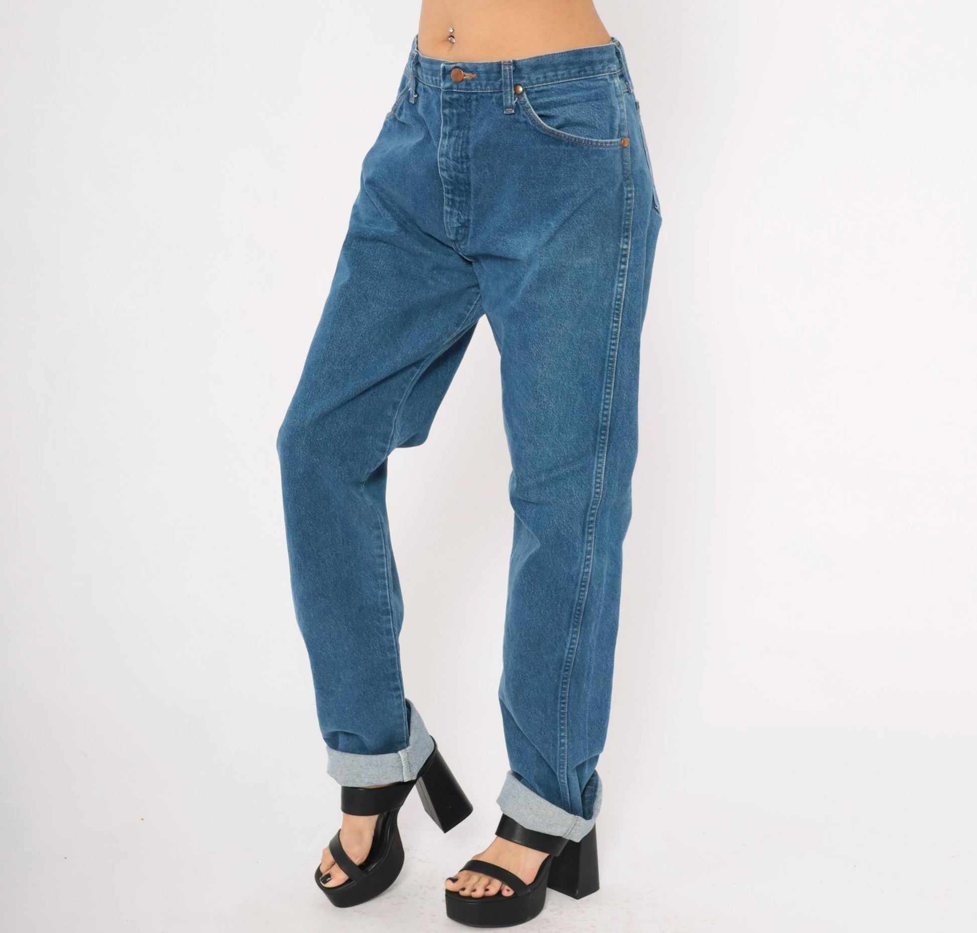 90s Wrangler Mom Jeans High Waist Straight Leg Blue Denim 35x36