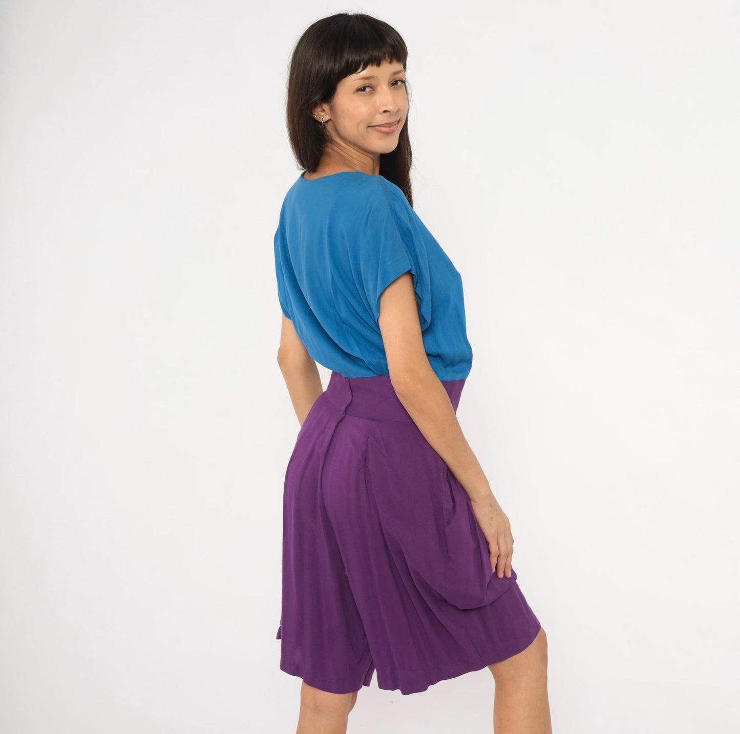 90s Rabbit Jr Color Block Romper Cobalt Blue Plum Purple Medium M