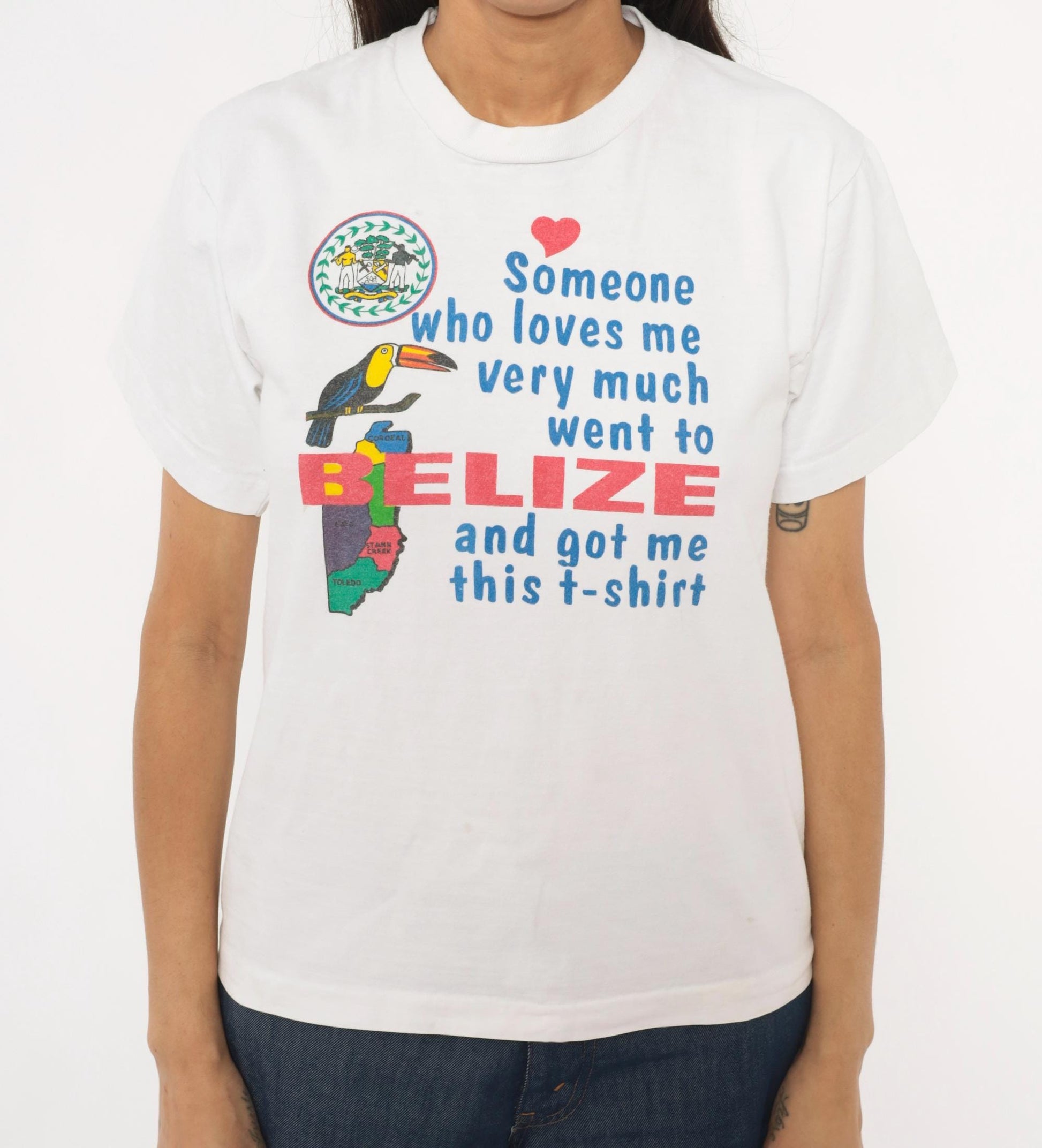Y2K Belize Souvenir Tee Toucan Graphic White Cotton Small S