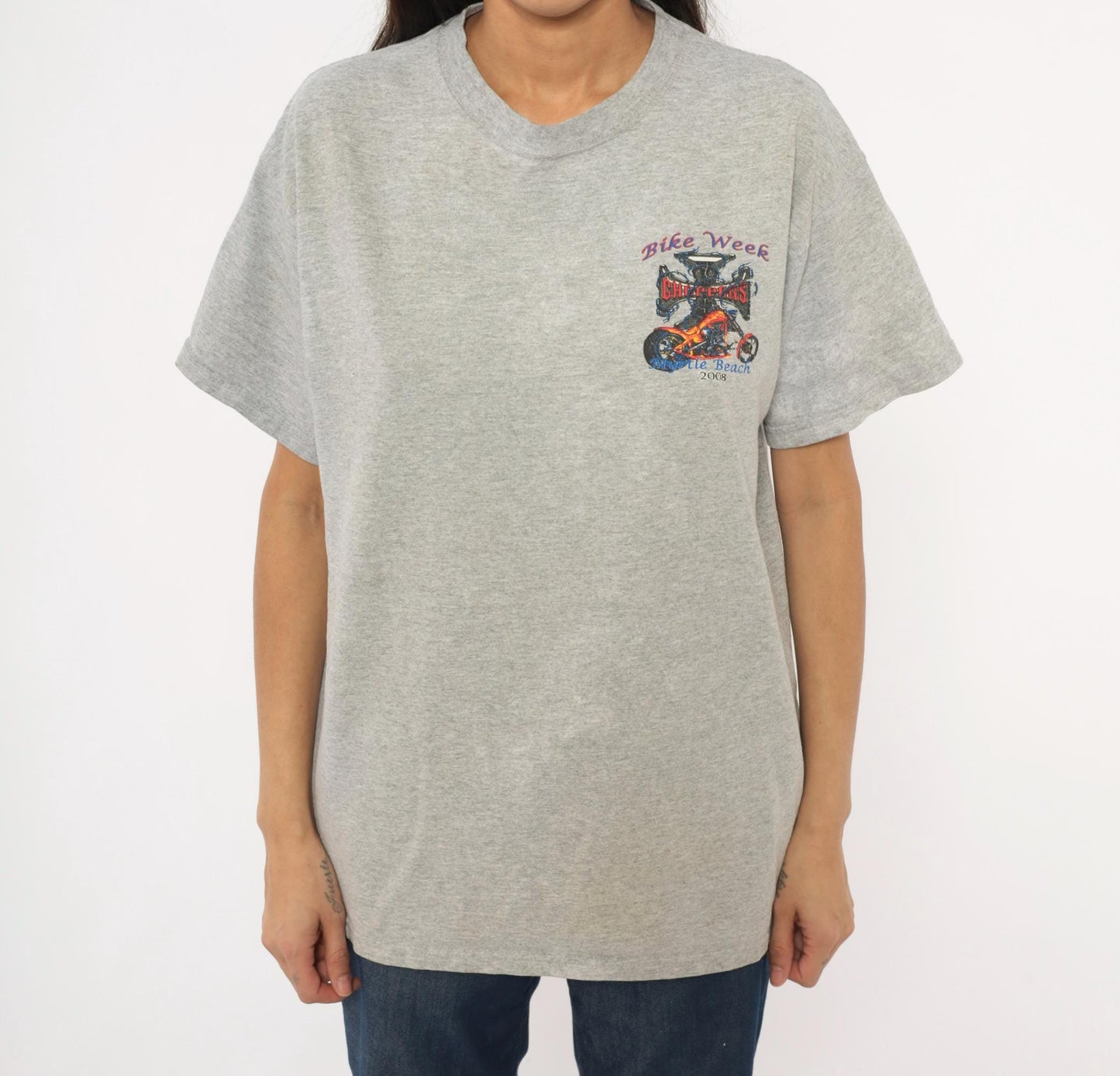 2000s Delta Myrtle Beach Bike Week Chopper Graphic Tee Heather Grey Large L