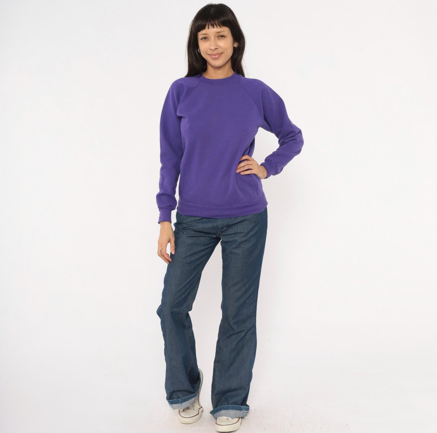 90s Hanes Sport Purple Crewneck Sweatshirt Raglan Sleeve Small S