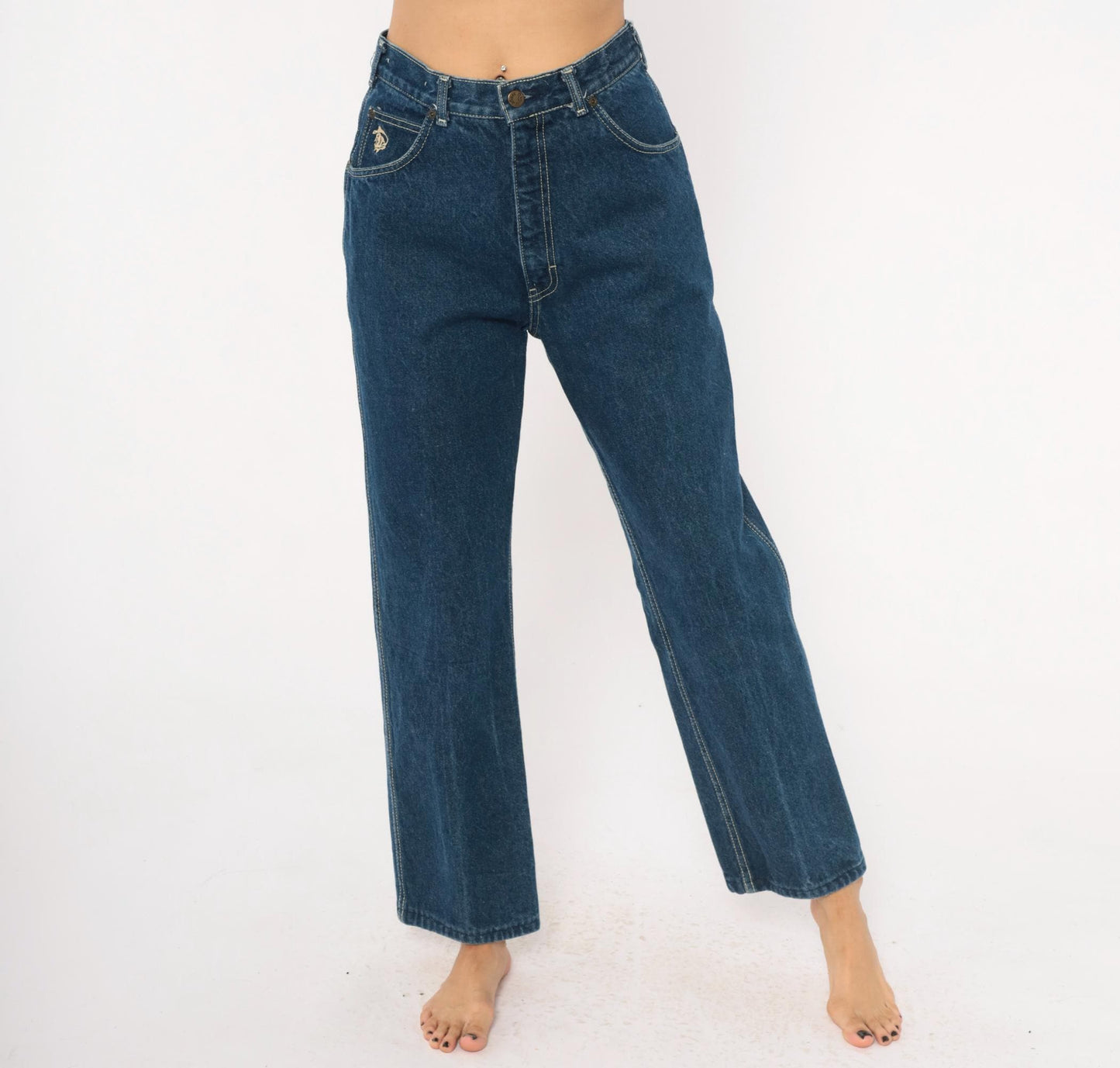 80s Kenny Rogers Western Embroidered Daisy Jeans High Waist Straight Leg Blue 28