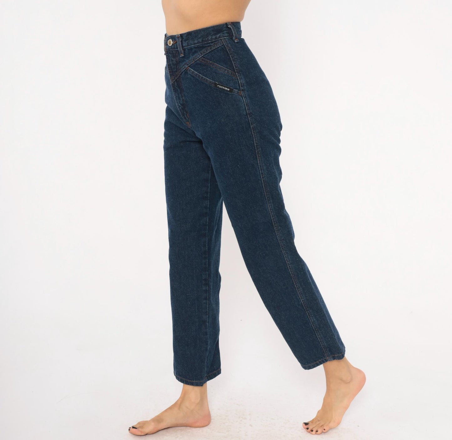 90s Rockies High Waisted Dark Wash Denim Mom Jeans Navy Tapered Leg Extra Small XS