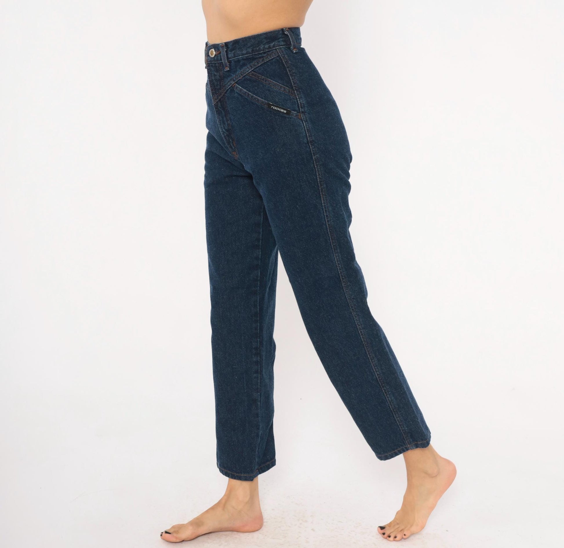 90s Rockies High Waisted Dark Wash Denim Mom Jeans Navy Tapered Leg Extra Small XS