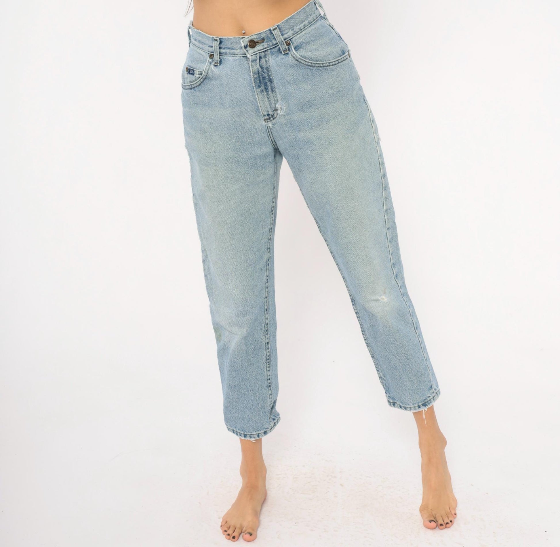 90s Lee Mom Jeans Light Wash High Waisted Tapered Denim Petite Small