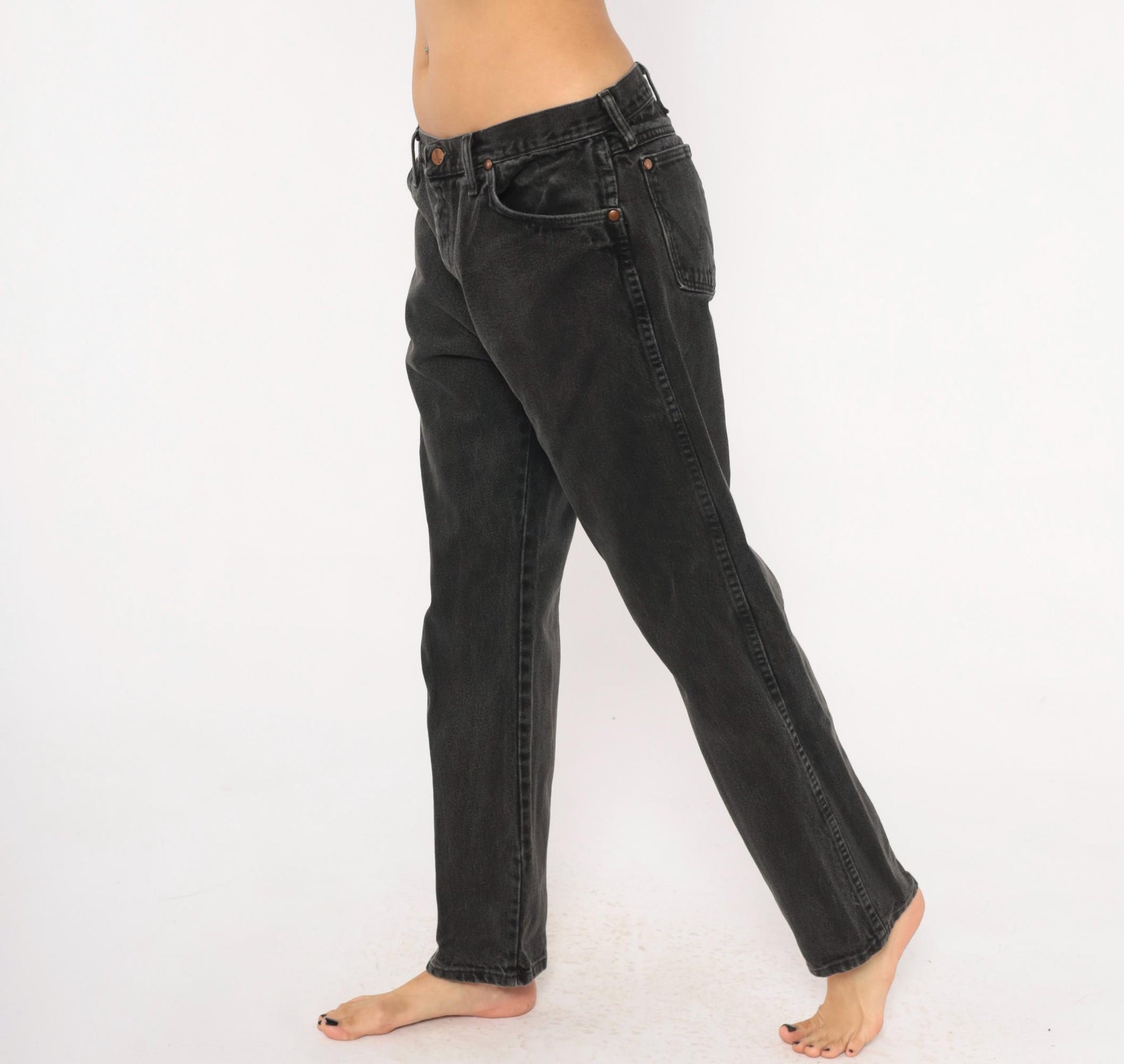 Wrangler Black Denim Jeans Straight Leg Mid-Rise Cotton 2000s 34x30