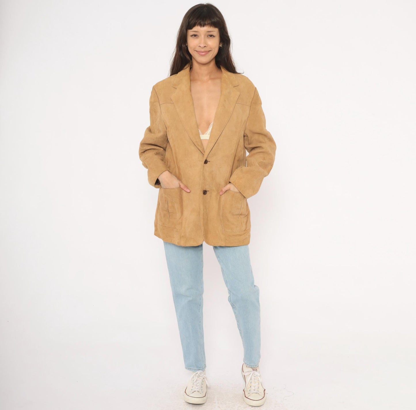70s Reed Sportswear Suede Blazer Tan Notched Lapel Sport Coat Small S