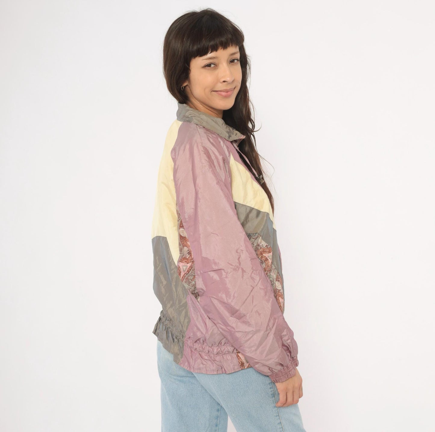 90s Westport Ltd. Colorblock Windbreaker Mauve Grey Cream Paisley Medium M