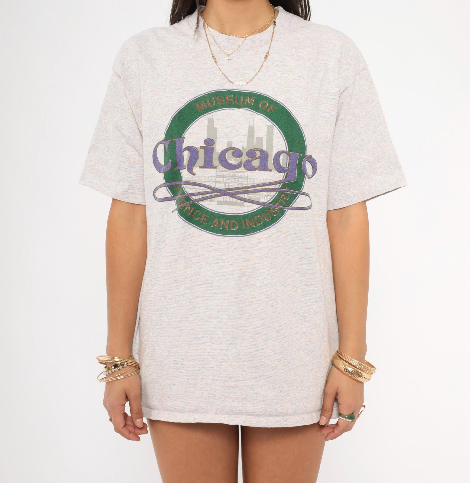 90s Chicago Museum of Science and Industry Graphic Tee Heather Grey Cotton Large
