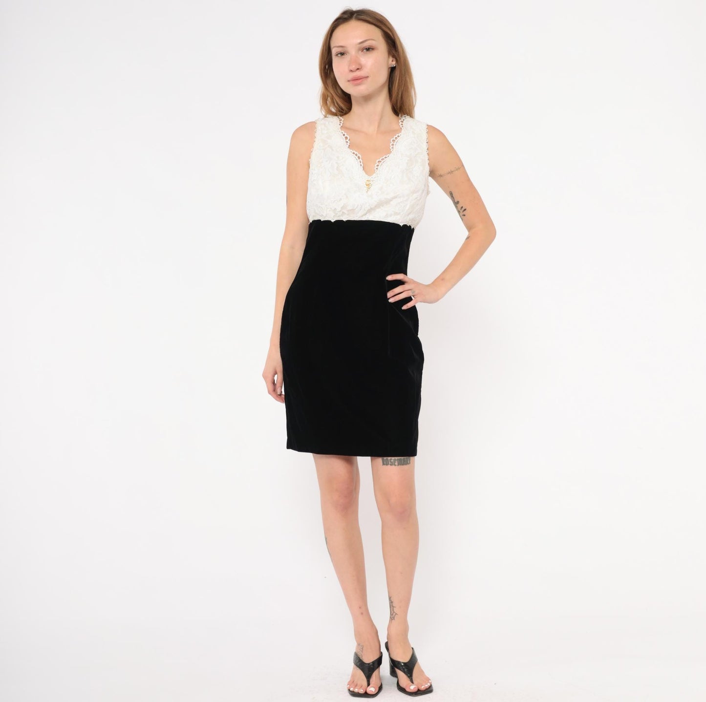 Gunne Sax Jessica McClintock Velvet Lace Mini Dress Open Back Black Cream Medium