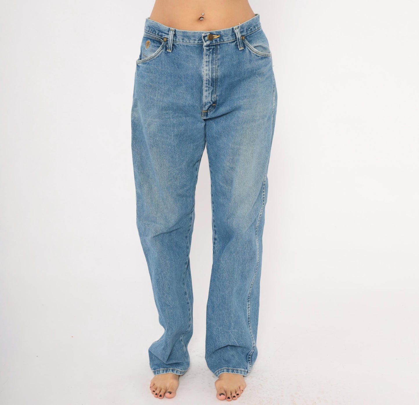 90s Wrangler Medium Wash Straight Leg Jeans High Rise Blue Denim 35x34