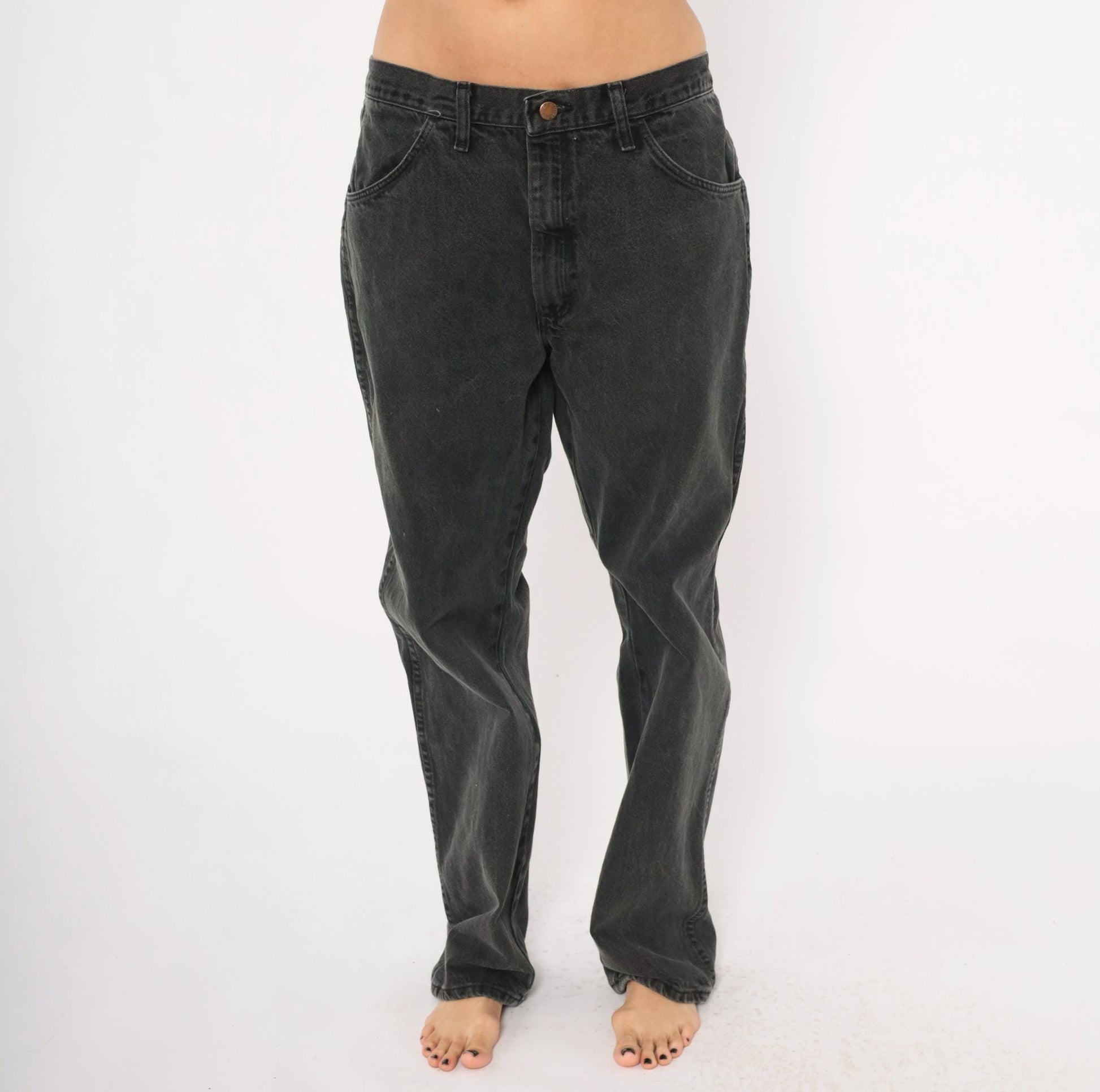 90s Rustler Faded Black High Rise Straight Leg Jeans 36x32