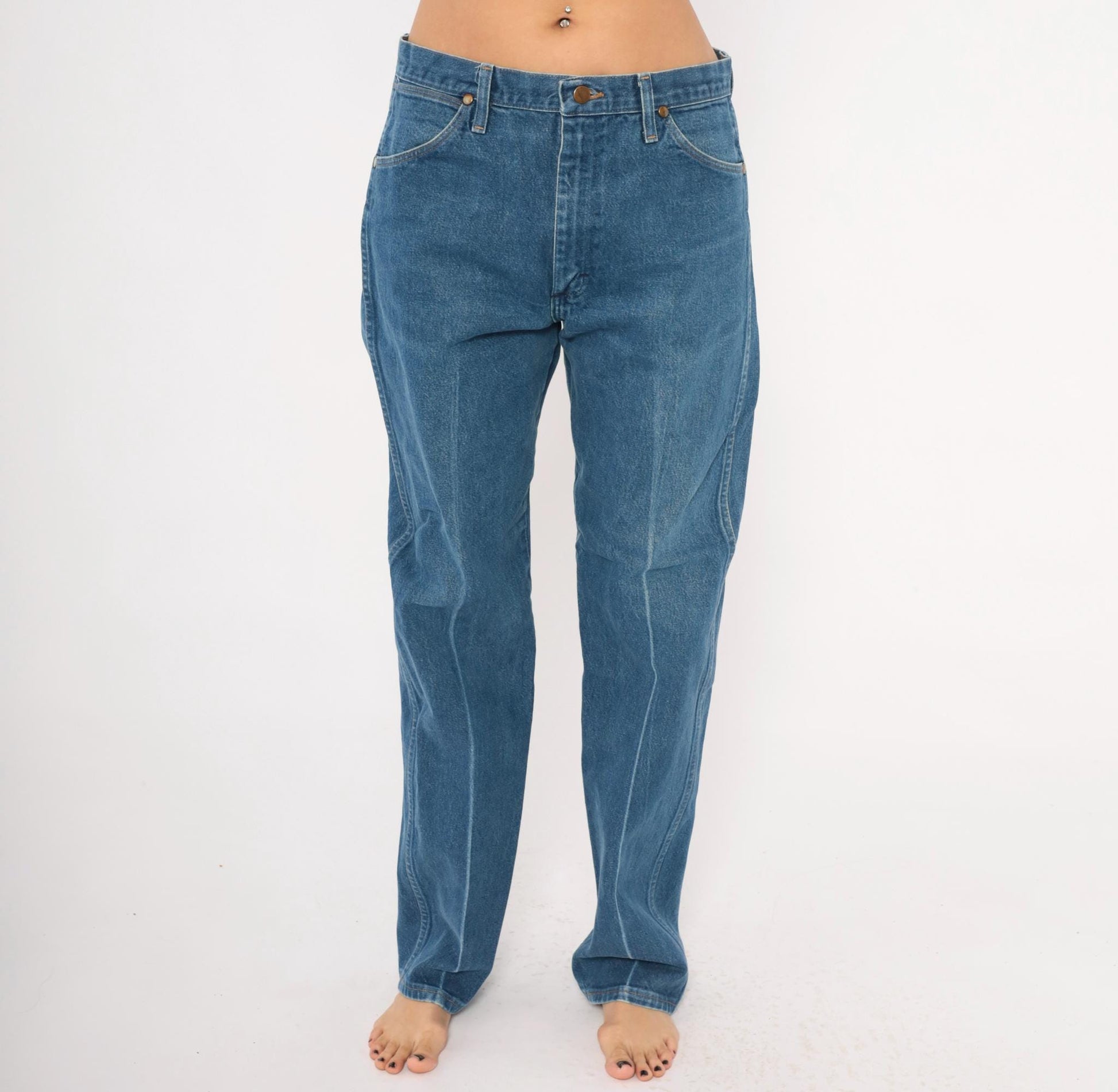 90s Wrangler Cowboy Cut Jeans Straight Leg High Rise Medium Wash 34x33