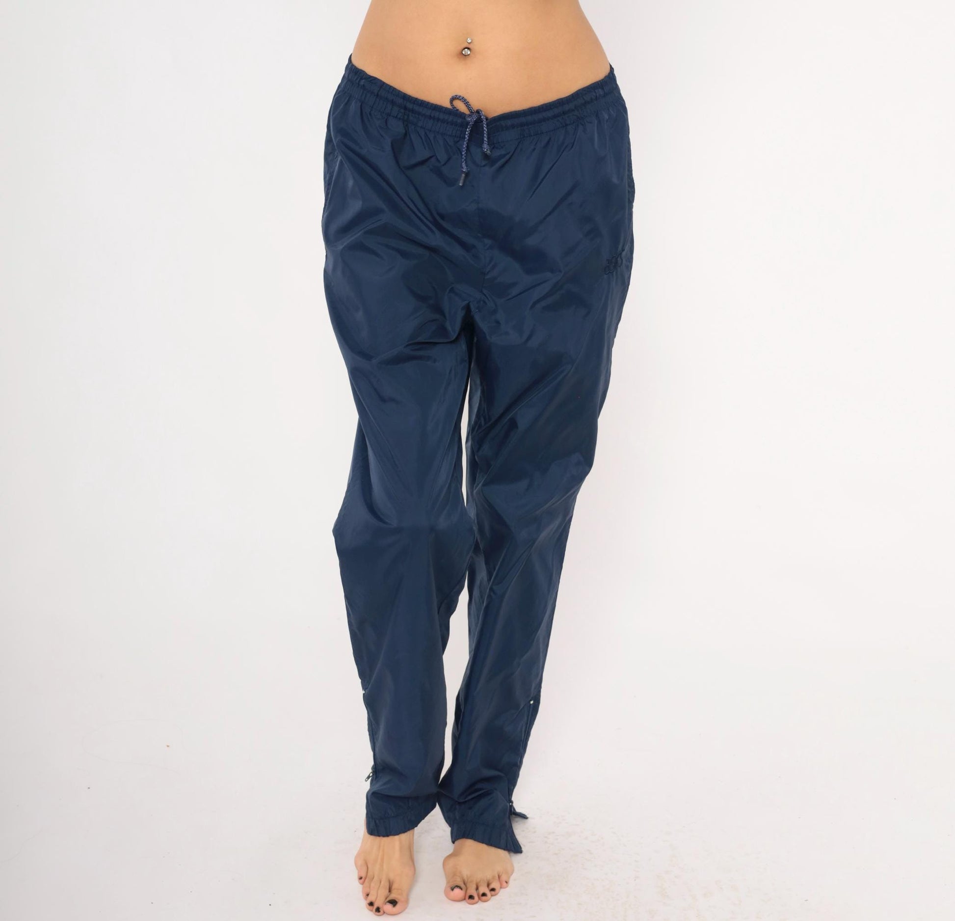 90s Asics Navy Windbreaker Track Pants Straight Leg Medium M