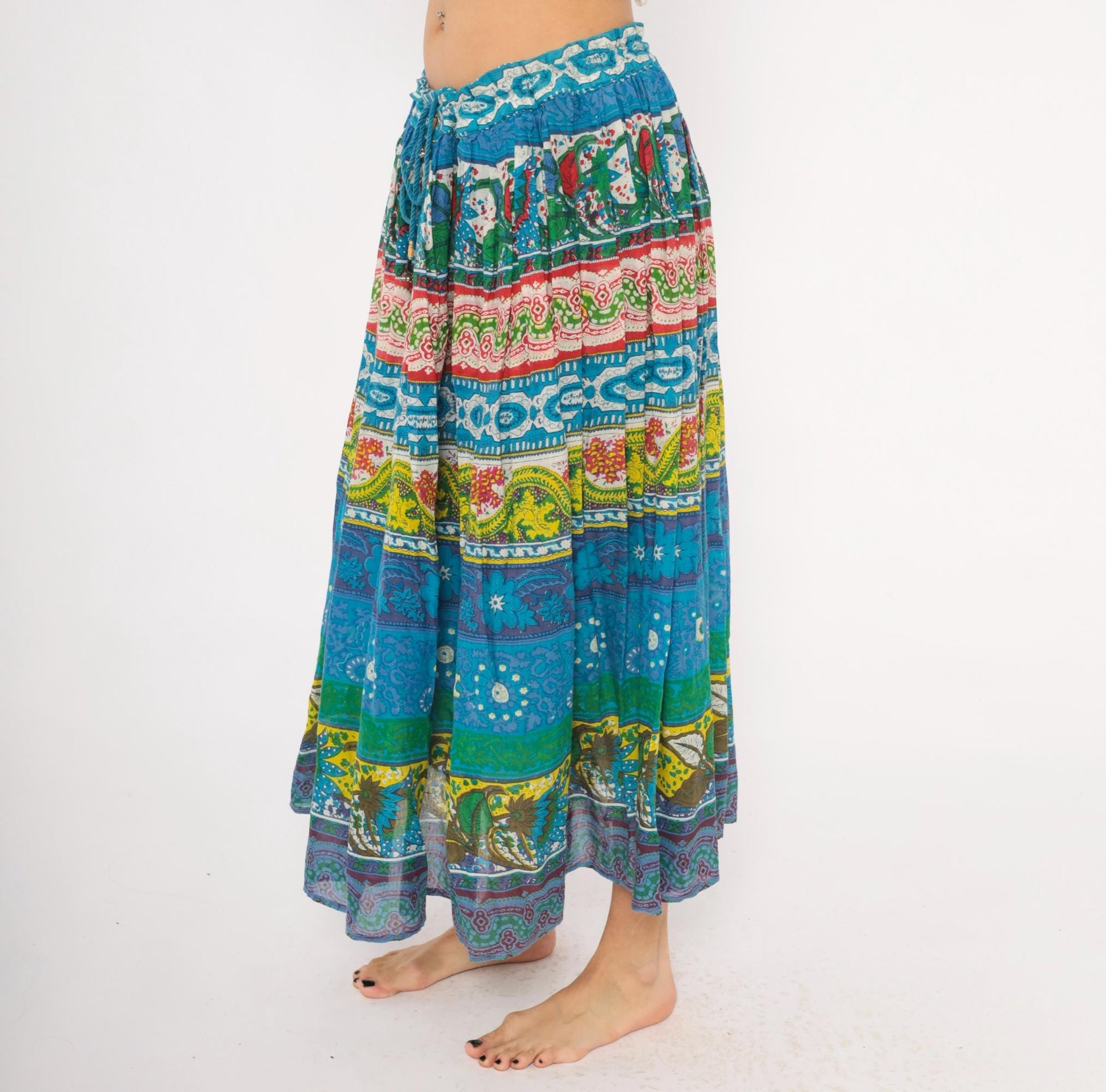 90s Anabell Tiered Maxi Skirt Cobalt Blue Paisley Floral Gauze Extra Large XXL