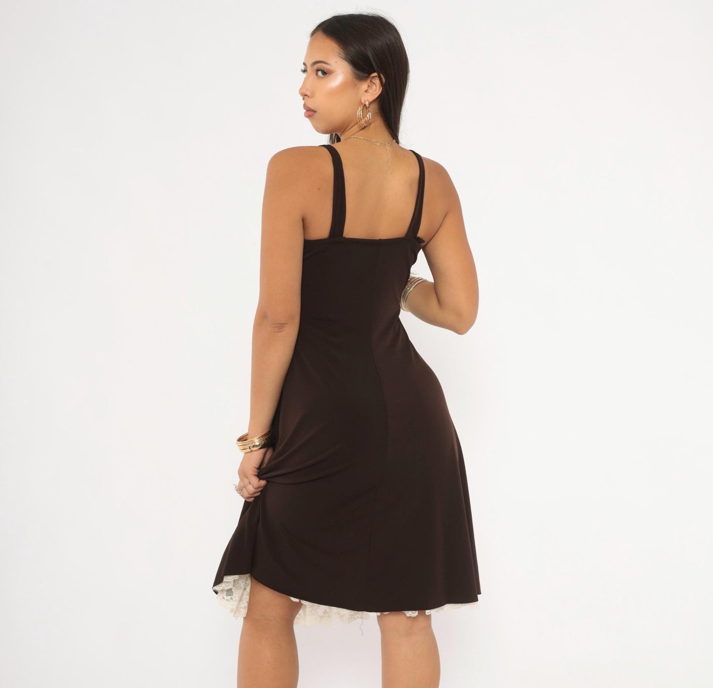 Y2K My Michelle Chocolate Brown Mini Dress Satin Bow Empire Waist Medium M