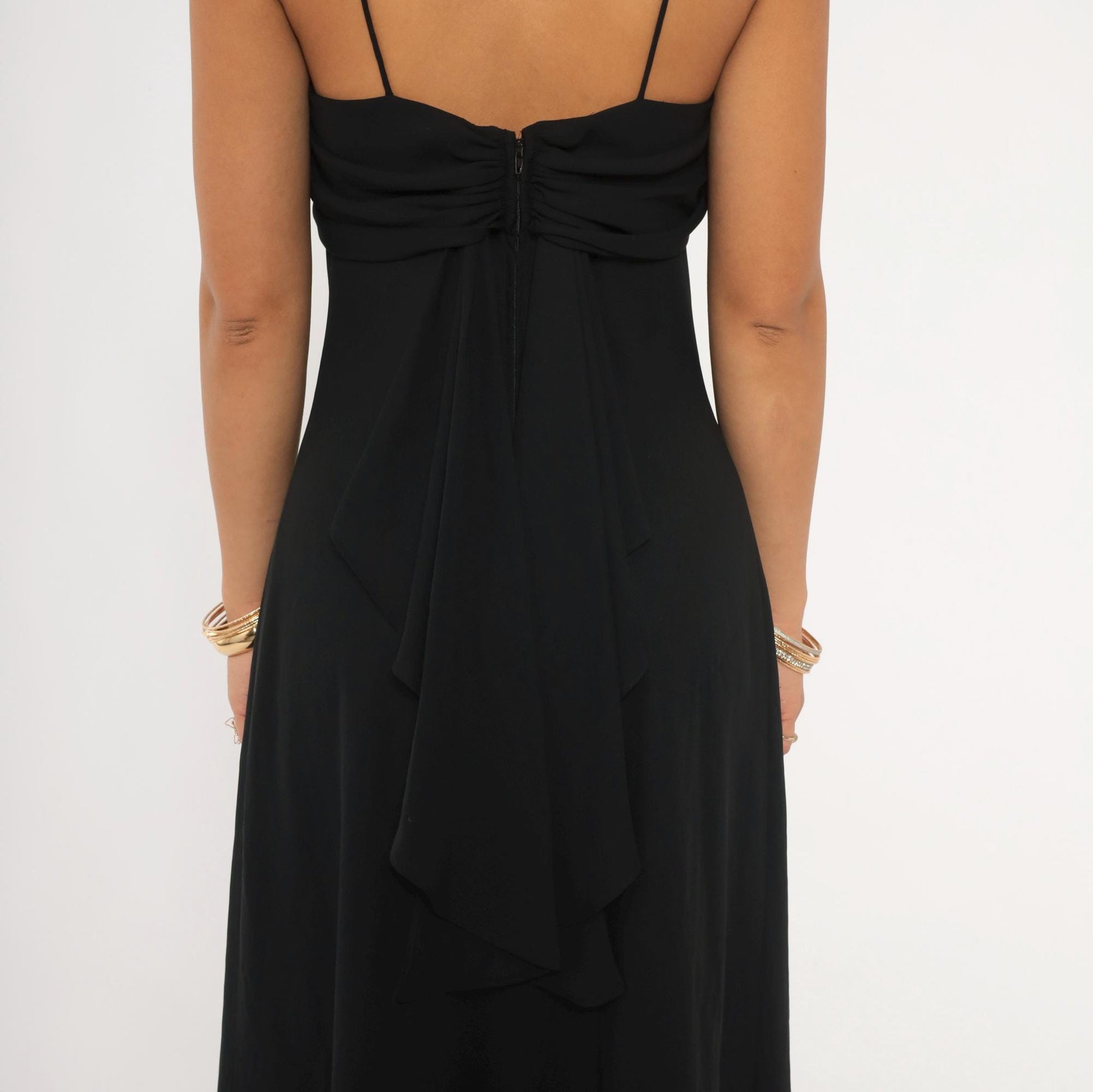 90s Betsy & Adam Black Cowl Neck Maxi Gown Ruched Back Medium M