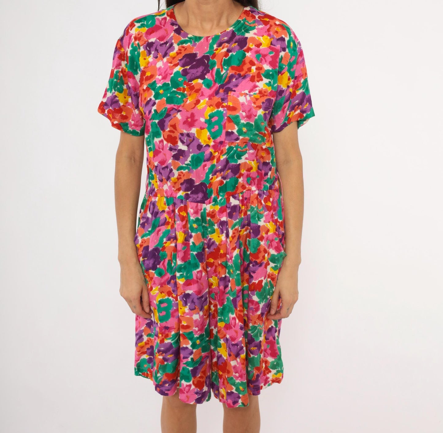 90s S.Roberts Watercolor Floral Romper Pink Purple Green Small