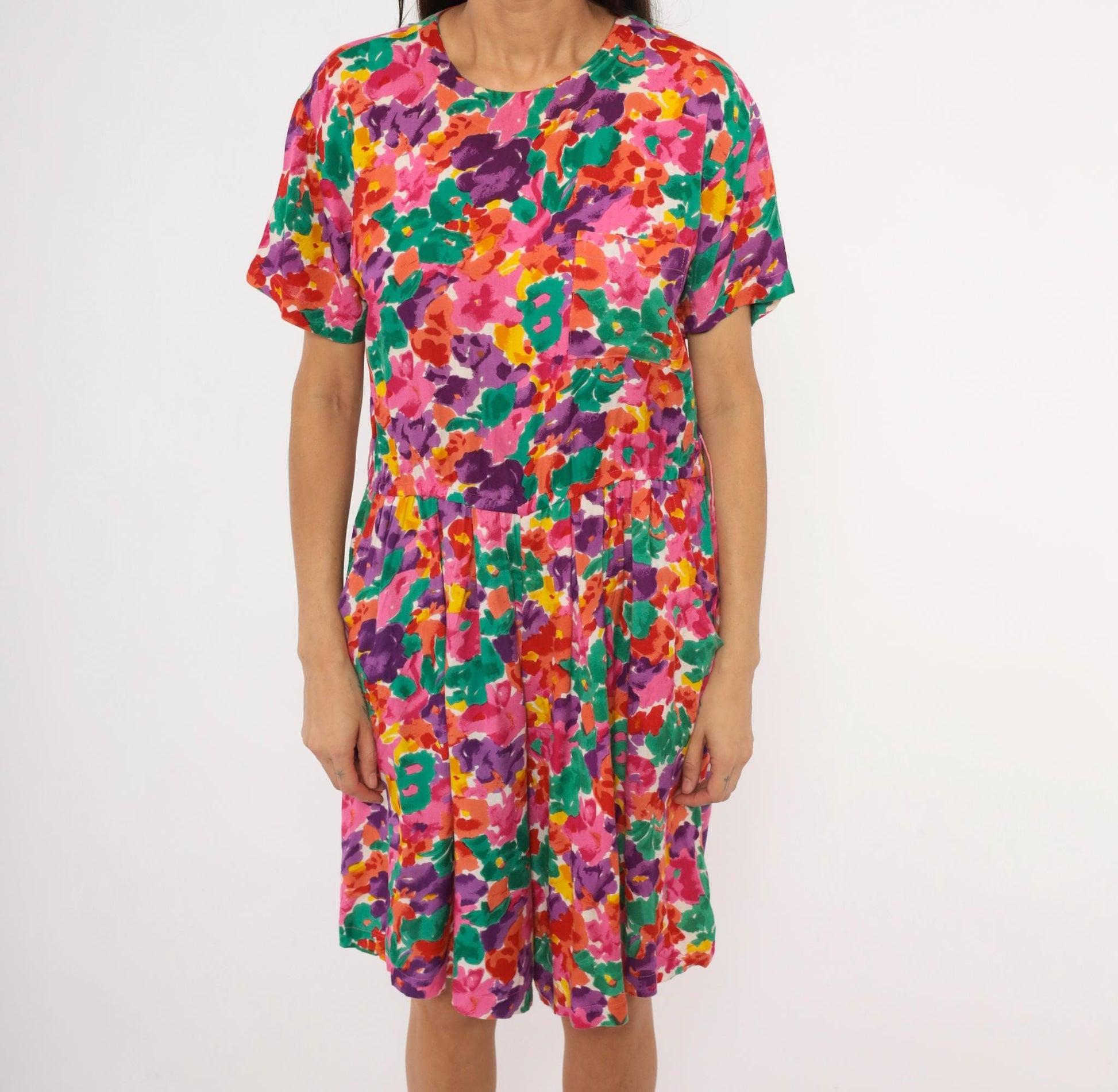 90s S.Roberts Watercolor Floral Romper Pink Purple Green Small