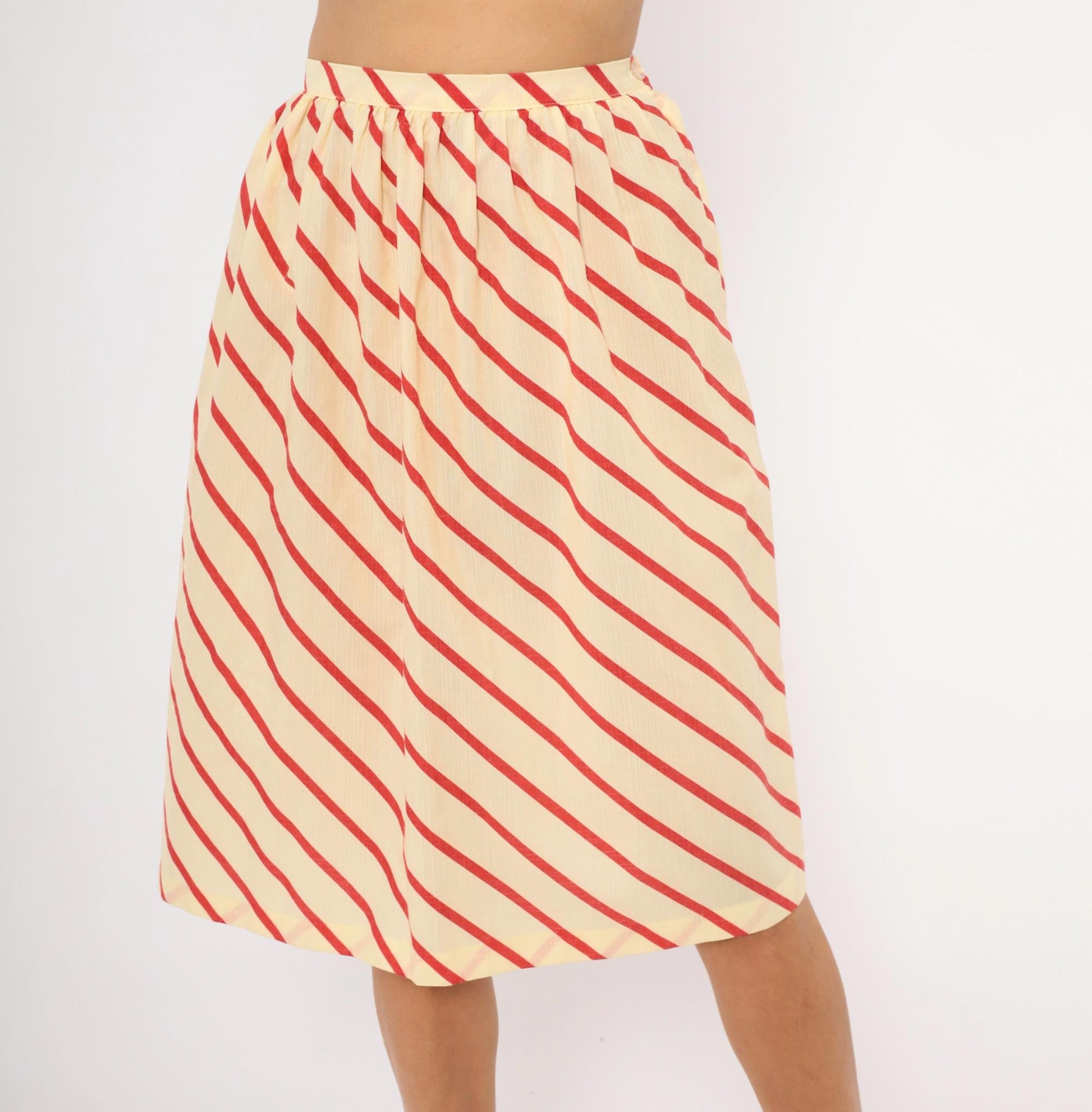 60s Bryn Mawr Diagonal Stripe A-Line Skirt Red Cream Knee Length Extra Small XS