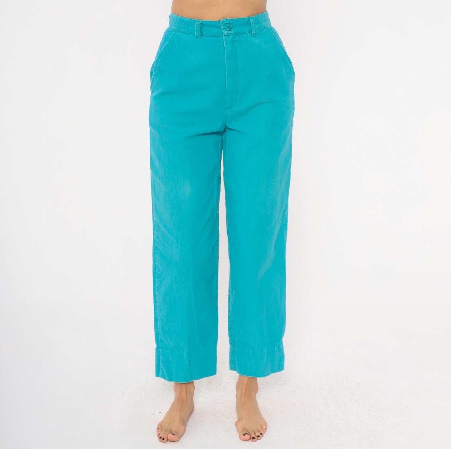 80s Gregg Michael Teal Corduroy Trousers High Waisted Straight Leg Extra Small XS