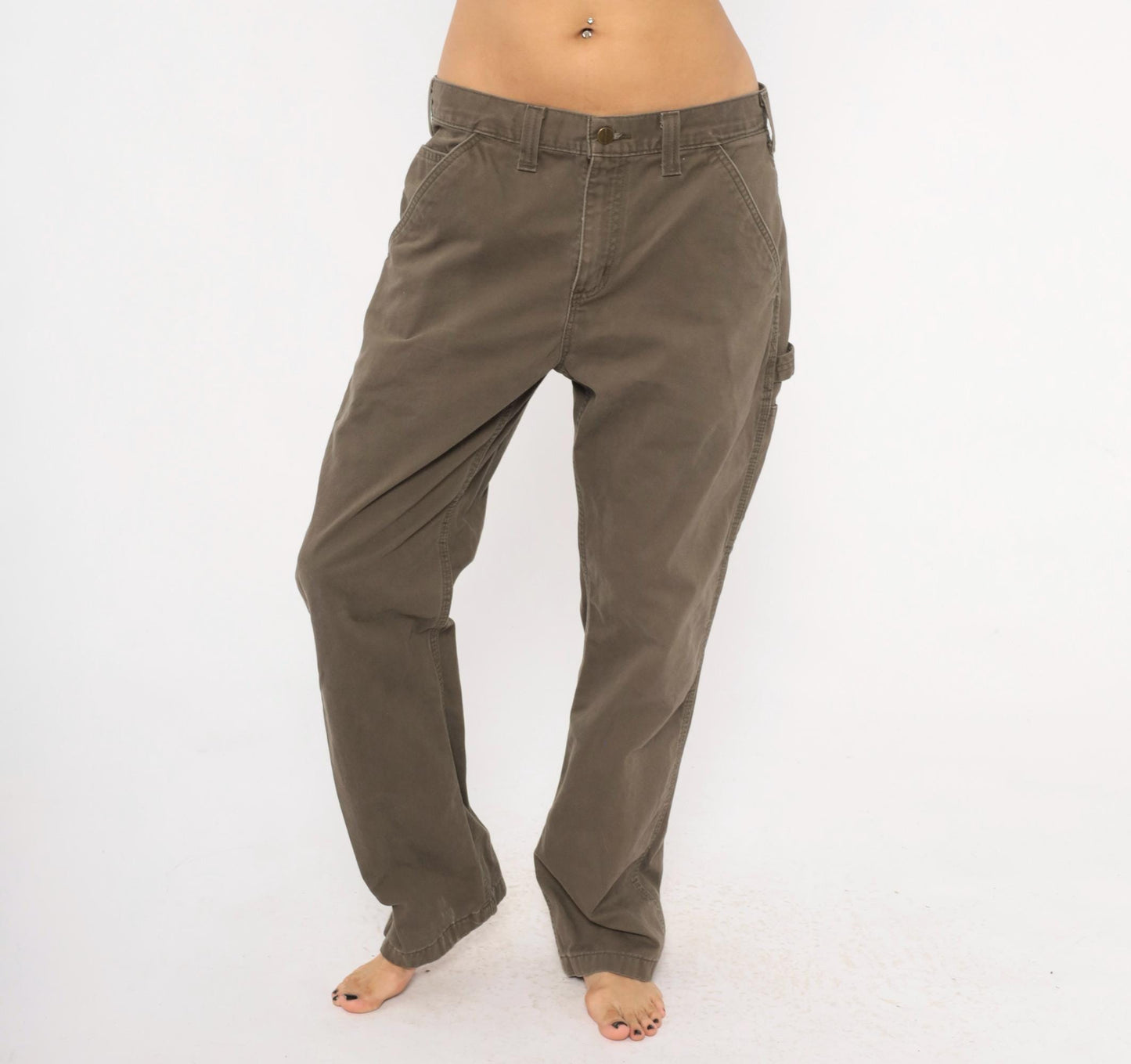 90s Carhartt Carpenter Pants Olive Cotton Straight Leg Workwear 34 x 30