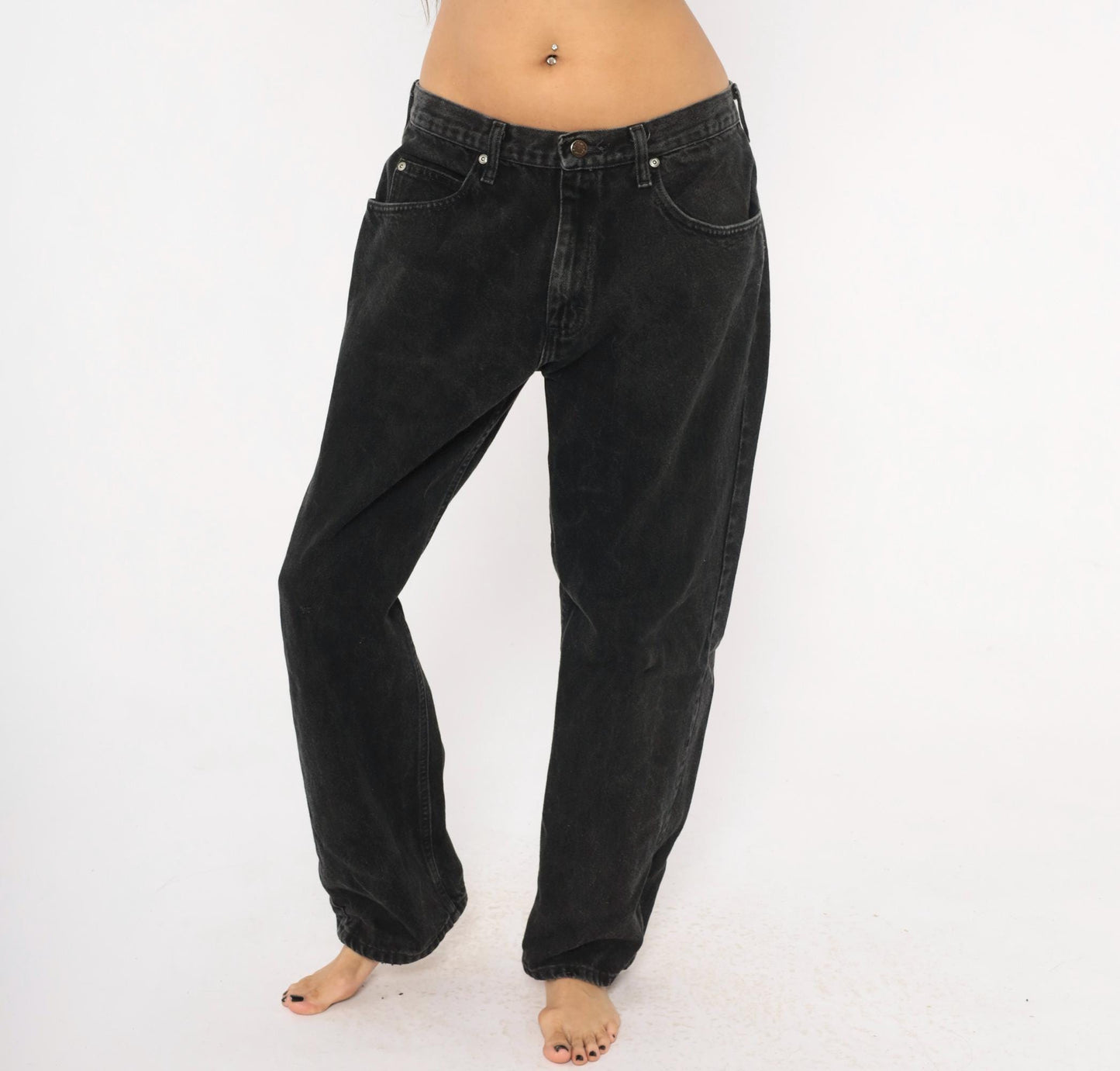 Wrangler Black Faded Denim Jeans High Rise Straight Leg 2000s Large L