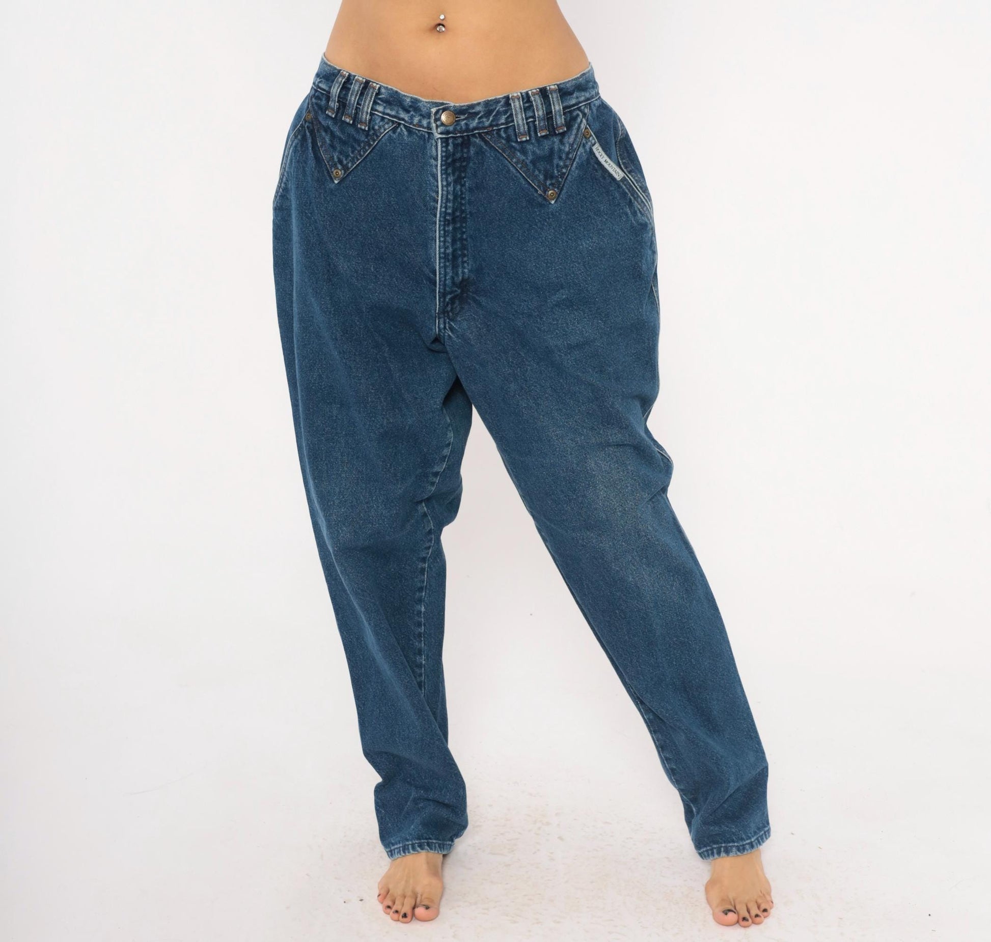 90s Rocky Mountain High Waisted Denim Jeans Cobalt Blue Tapered Straight Leg 34x31