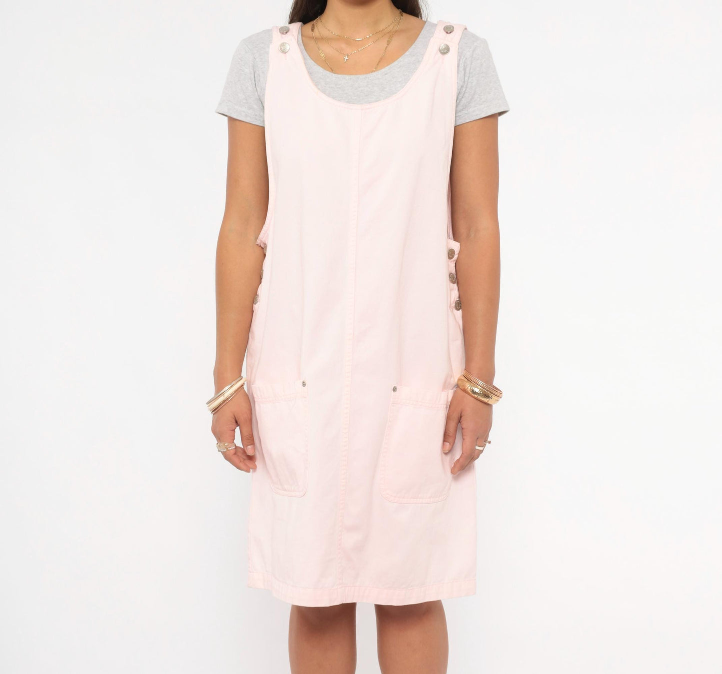 90s Denim and Co Blush Pink Cotton Pinafore Dress Knee Length Medium M