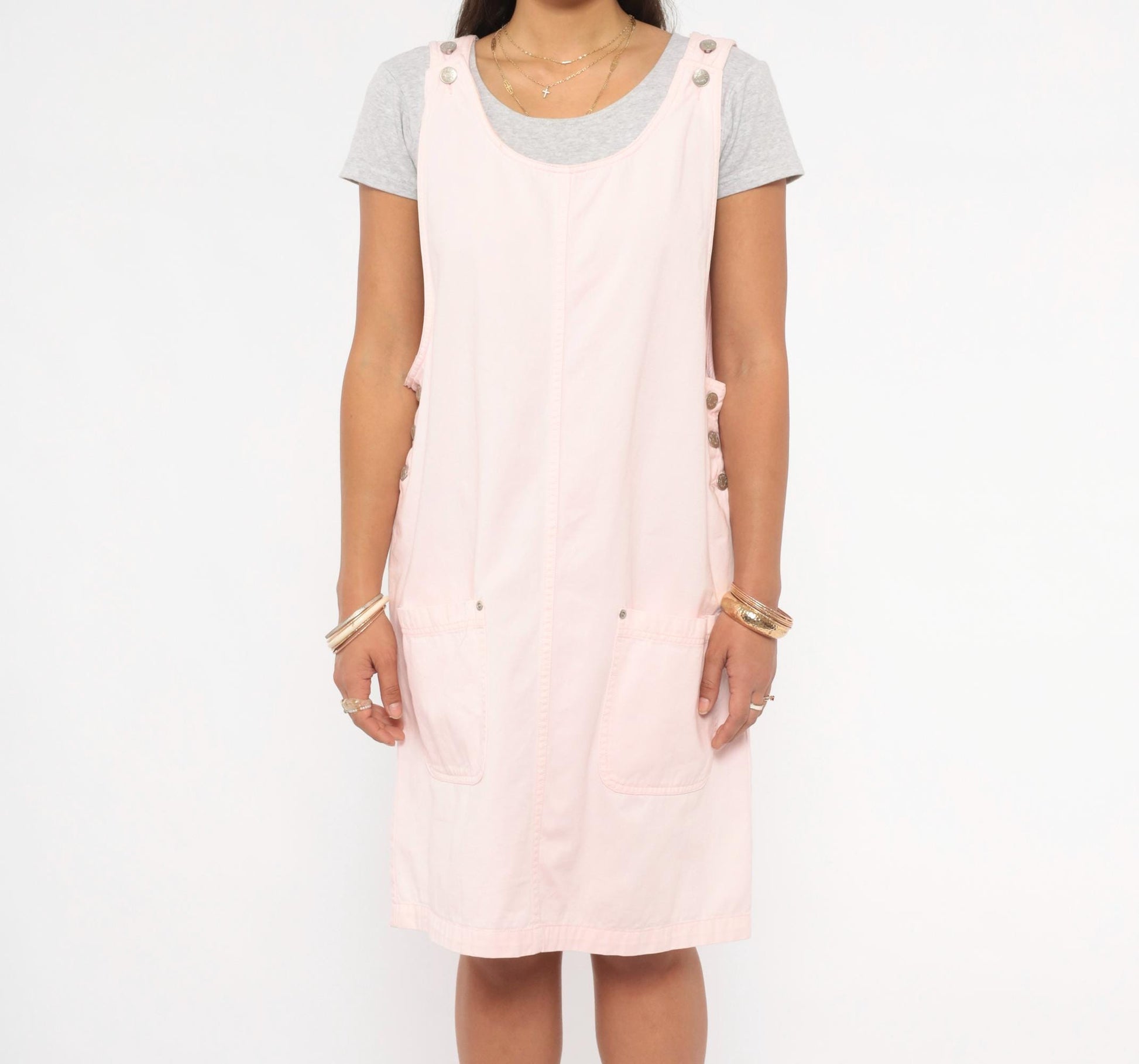 90s Denim and Co Blush Pink Cotton Pinafore Dress Knee Length Medium M
