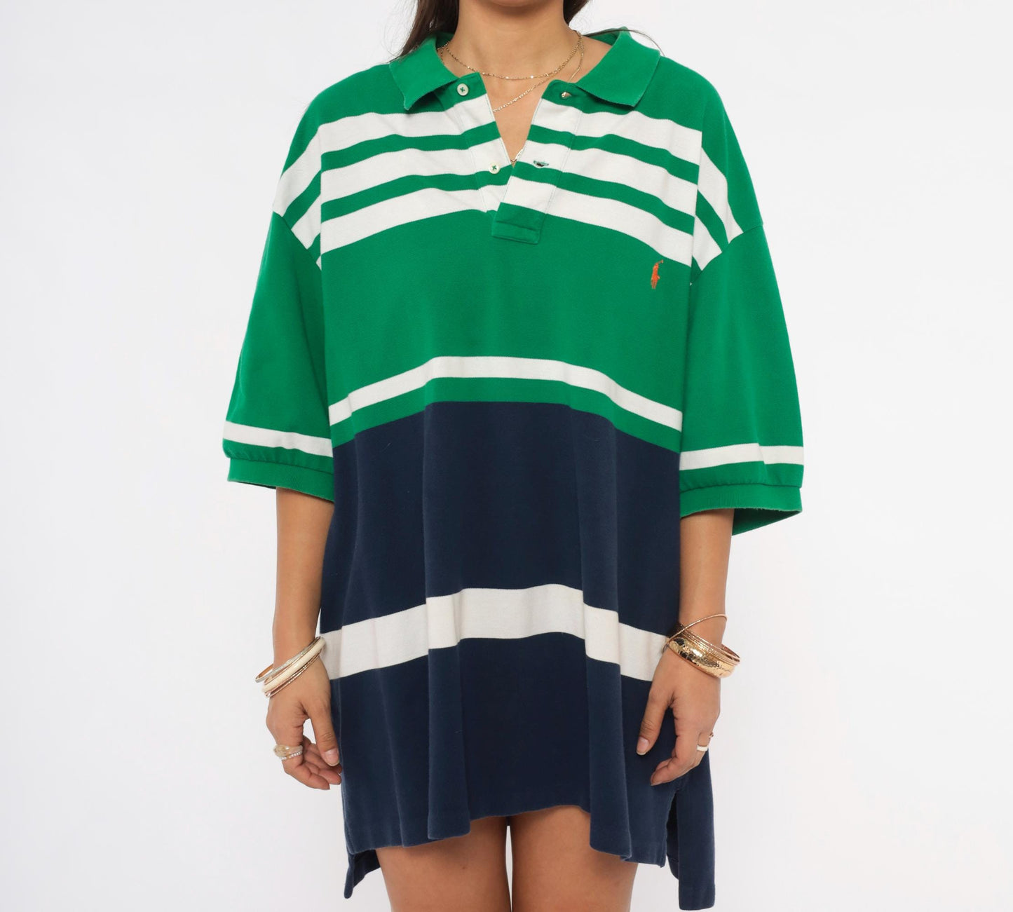 Polo Ralph Lauren Green Striped Rugby Polo Colorblock Navy XXL