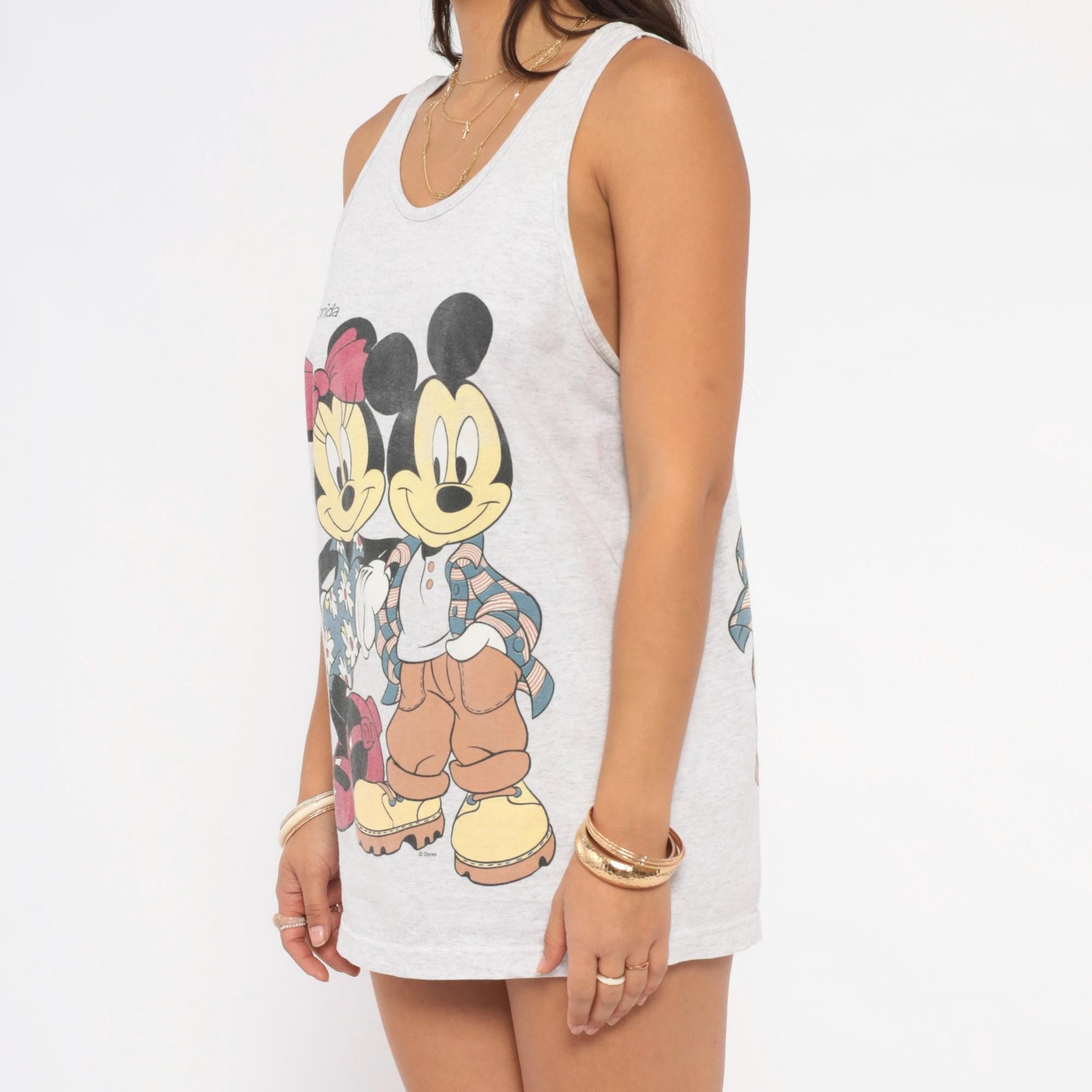 90s Mickey Minnie Mouse Tank Grey Heather Florida Disney Graphic Medium M