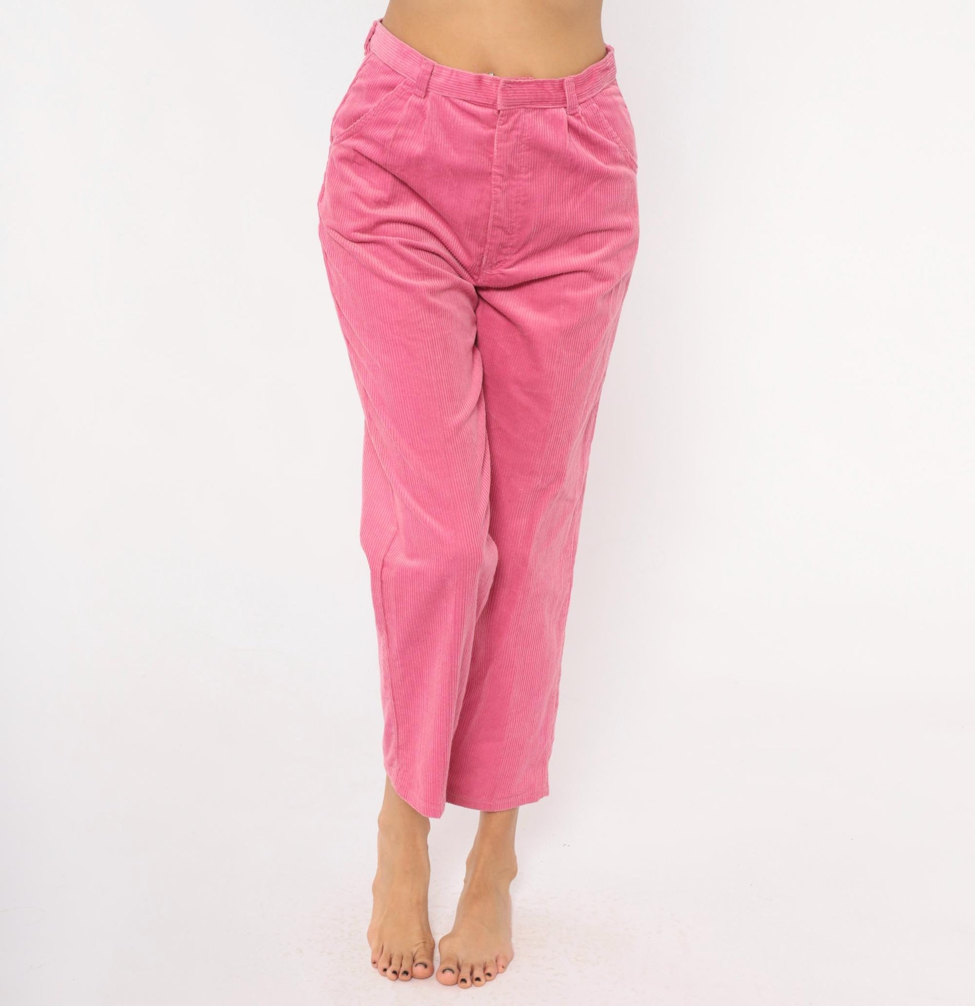 90s Sears Pretty Plus Pink Corduroy Tapered Trousers High Waist Pleated Small