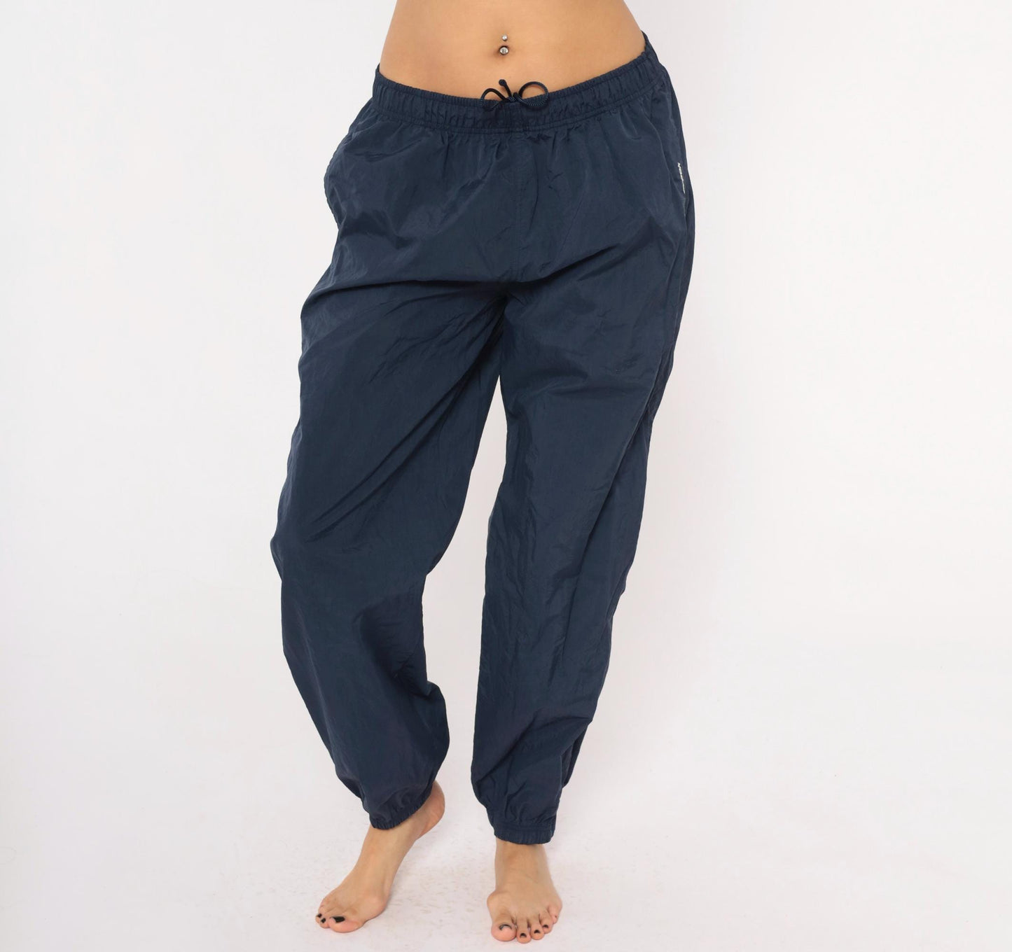 2000s Reebok Navy Nylon Track Pants Elastic Cuff Athletic Medium M