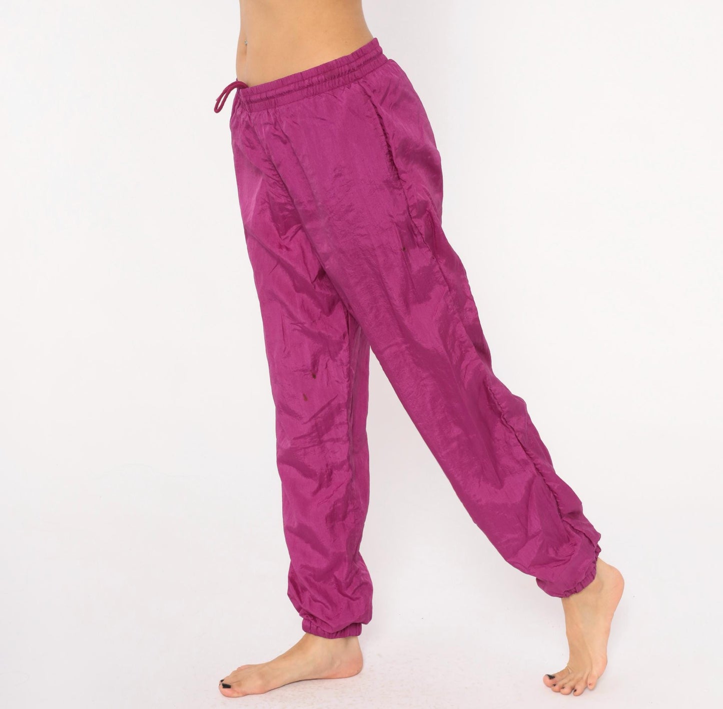 90s Magenta Windbreaker Track Pants Tapered Joggers Purple Small S