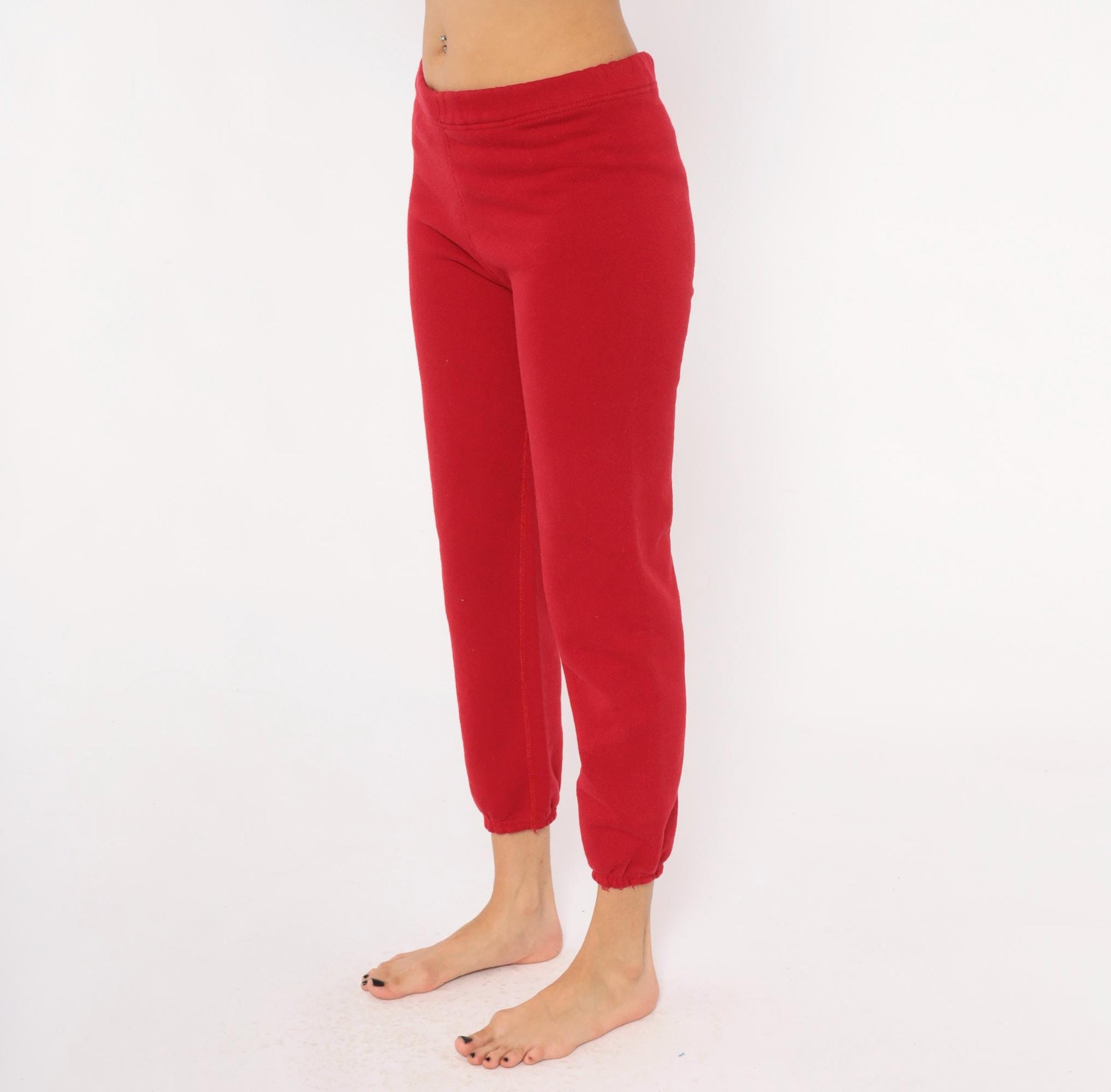 80s Heavyweight Sweats Discus Athletic Red Joggers Tapered Crimson Medium