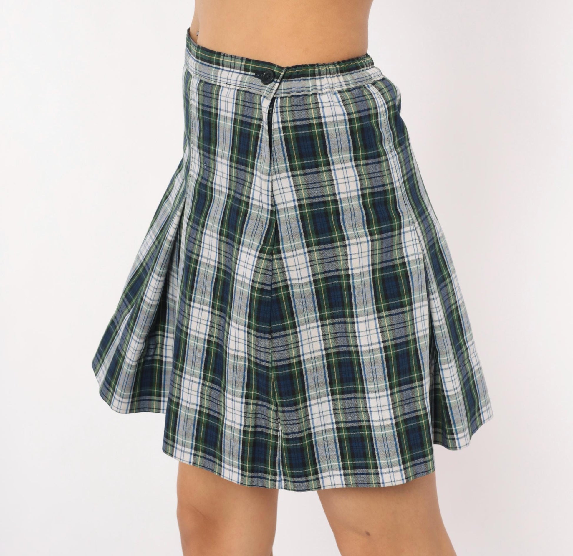 80s Donalds Navy Green Plaid Pleated Skort Tartan Mini Small S