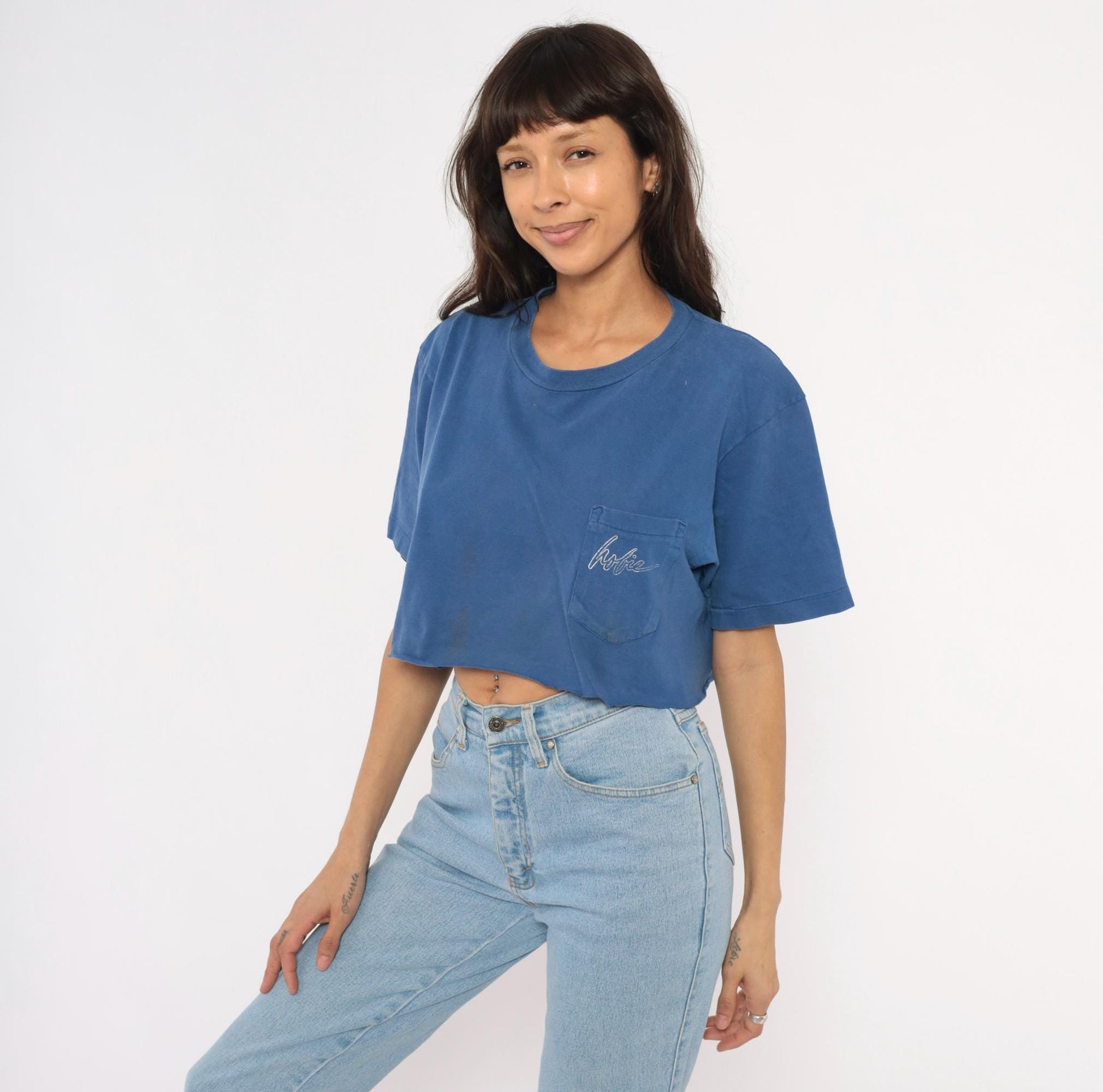 90s Hobie Surf Graphic Crop Tee Cobalt Blue Cotton Medium