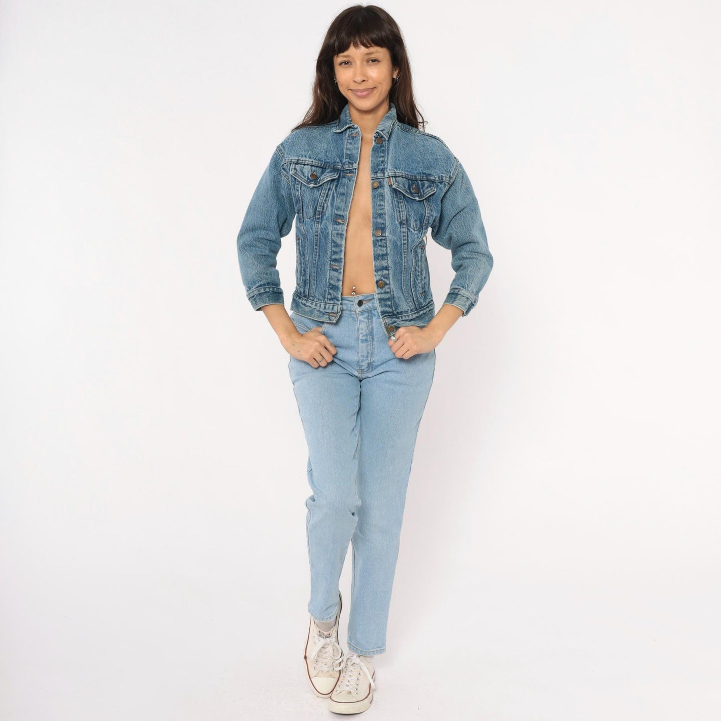 80s Levi's Denim Trucker Jacket Stonewash Blue Cropped Extra Small XS
