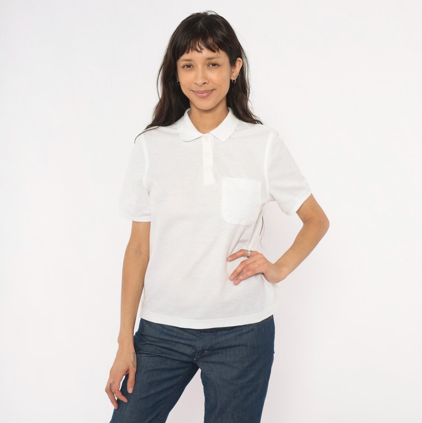 80s Lily's of Beverly Hills White Polo Shirt Embroidered Monogram Small