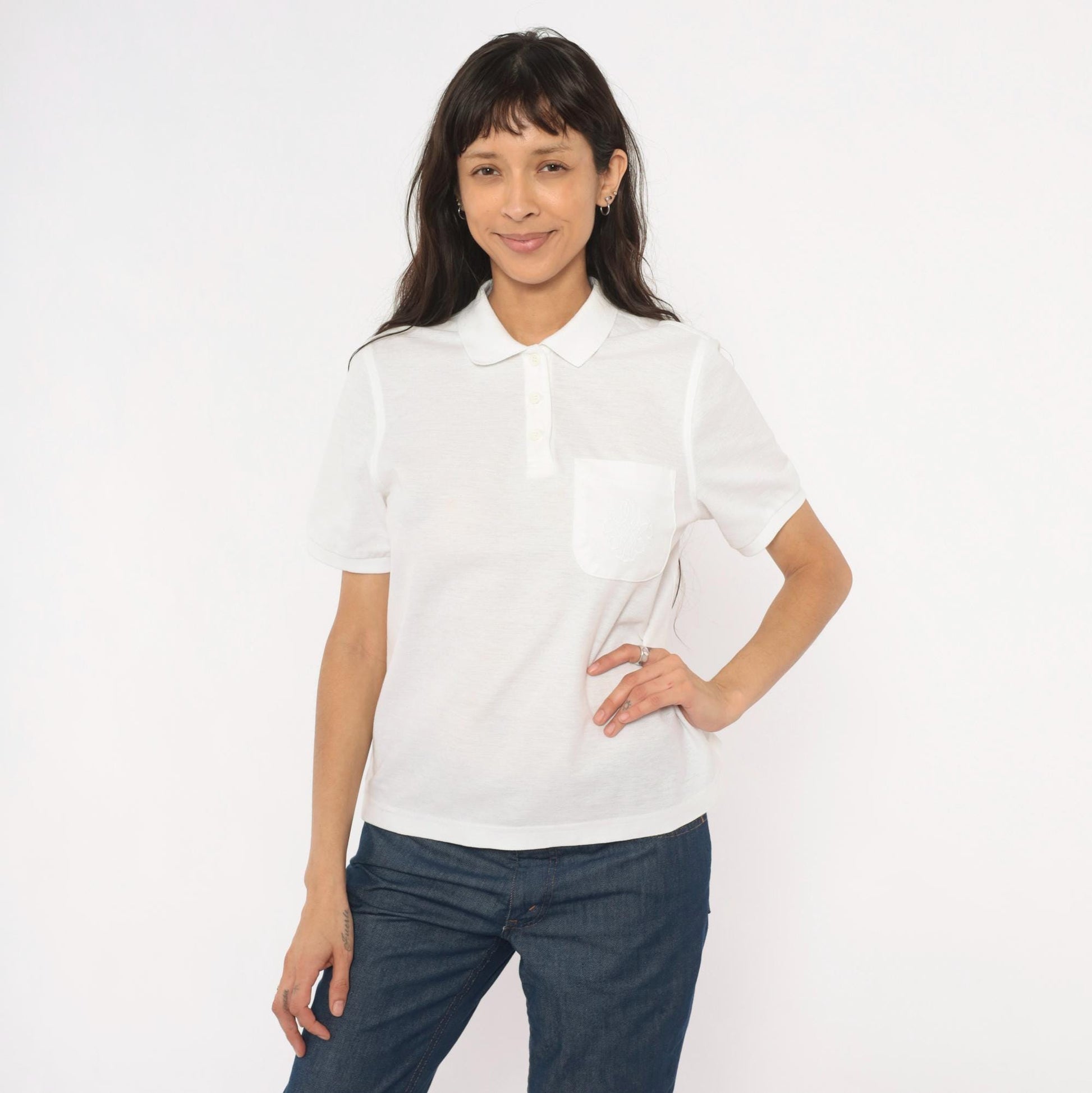 80s Lily's of Beverly Hills White Polo Shirt Embroidered Monogram Small