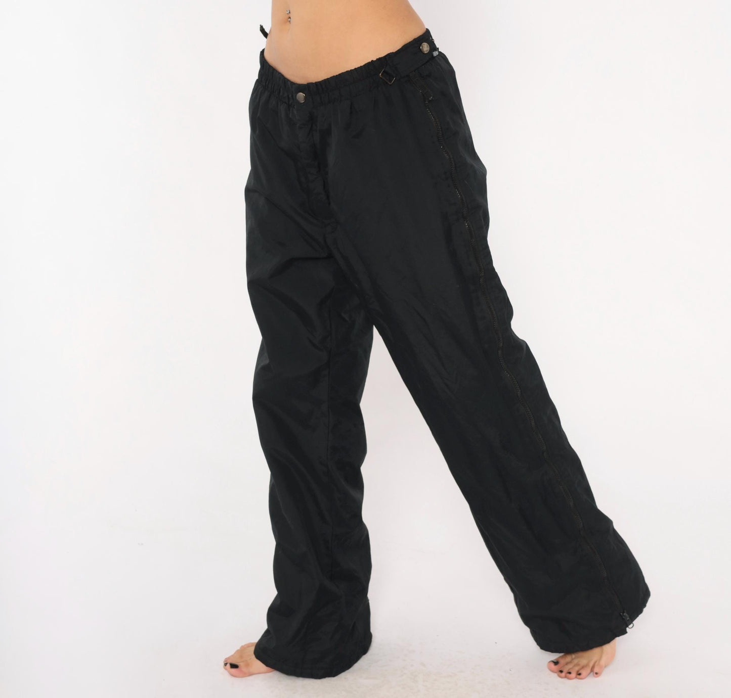 Obermeyer 2000s Black Ski Pants Full Side Zip Shell Nylon Large L